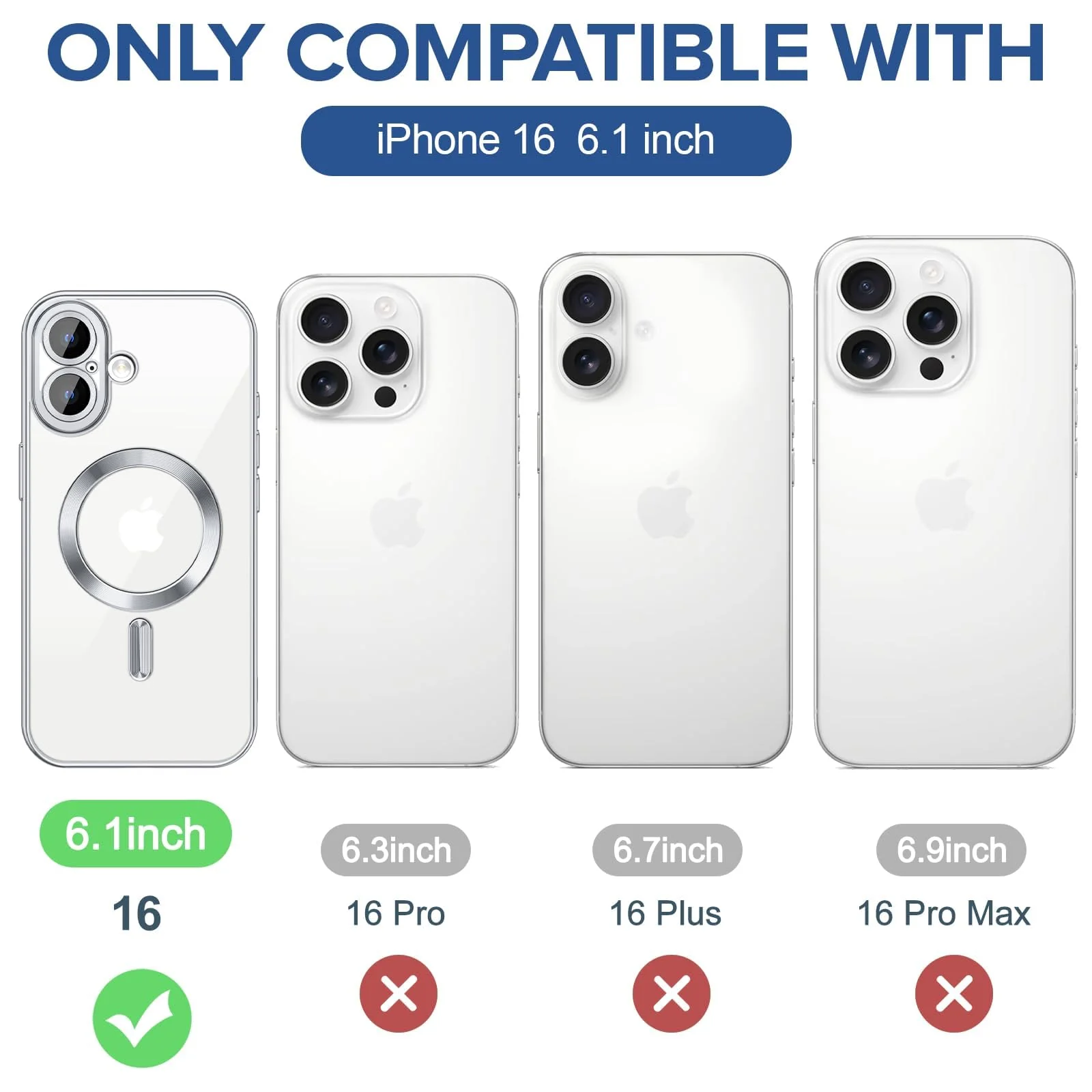 DL3 Mobilak Clear MagSafe-Compatible Magnetic Case for iPhone 16 6.1 with Camera Protection and Shockproof Design - Silver