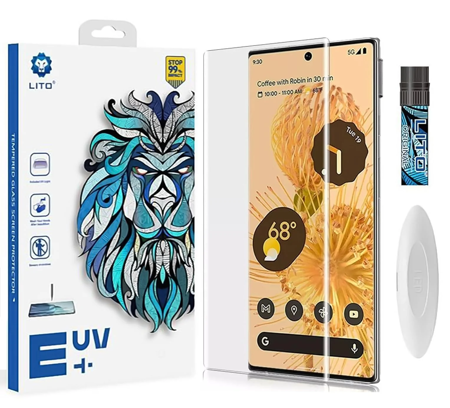 DL3 Mobilak Li-to Screen Protector Google Pixel 8 Pro [Liquid UV Tempered Glass] Full Screen adhesive [Sensitive Touch][Fingerprint Sensor Compatible] HD - Clear