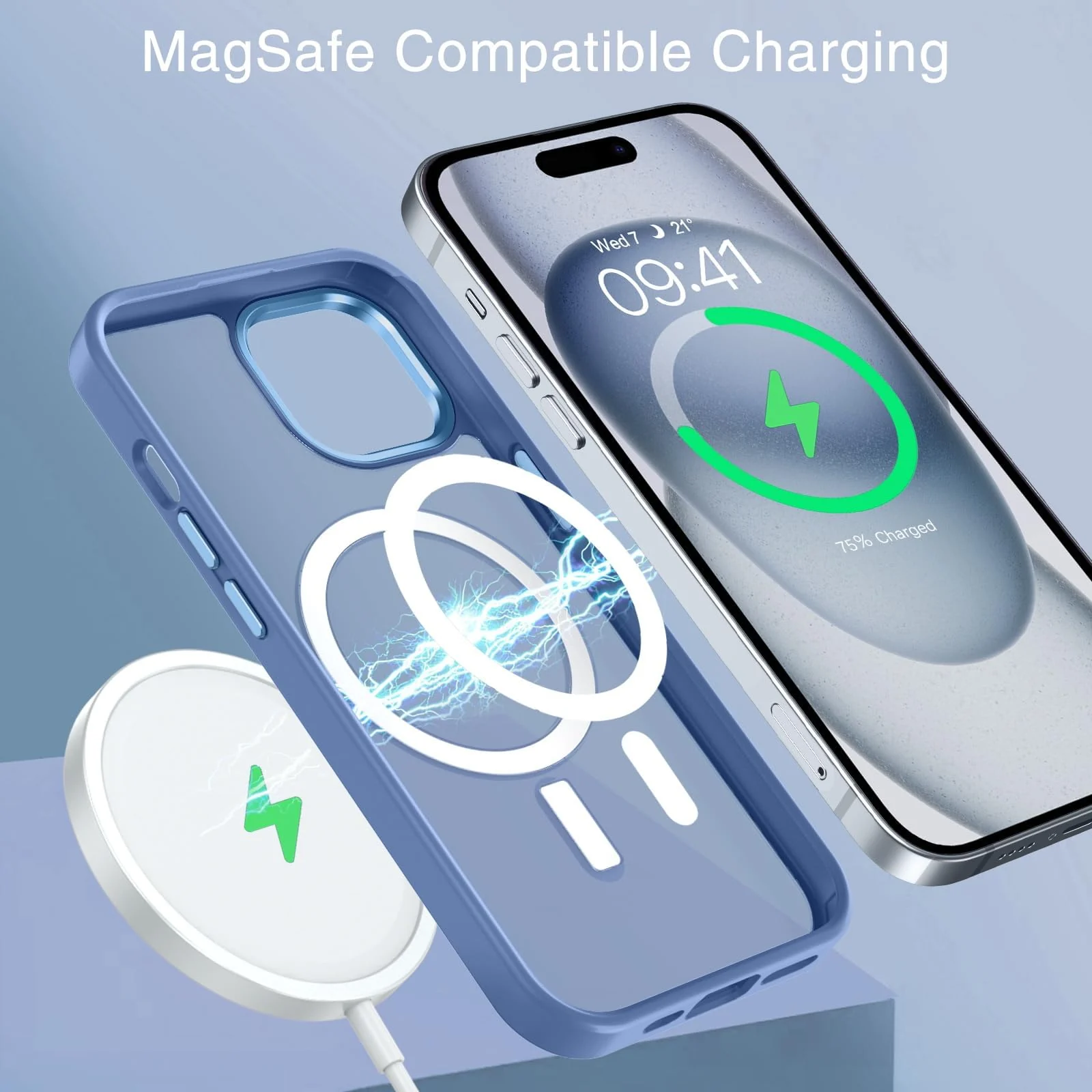 DL3 Mobilak Case for iPhone 13/iPhone 14 6.1-Inch Magnetic Translucent Matte Phone Cases [Compatible with MagSafe] Thin Slim Fit Shockproof Bumper Hard Protective Cover for Men Girls - Baby Blue