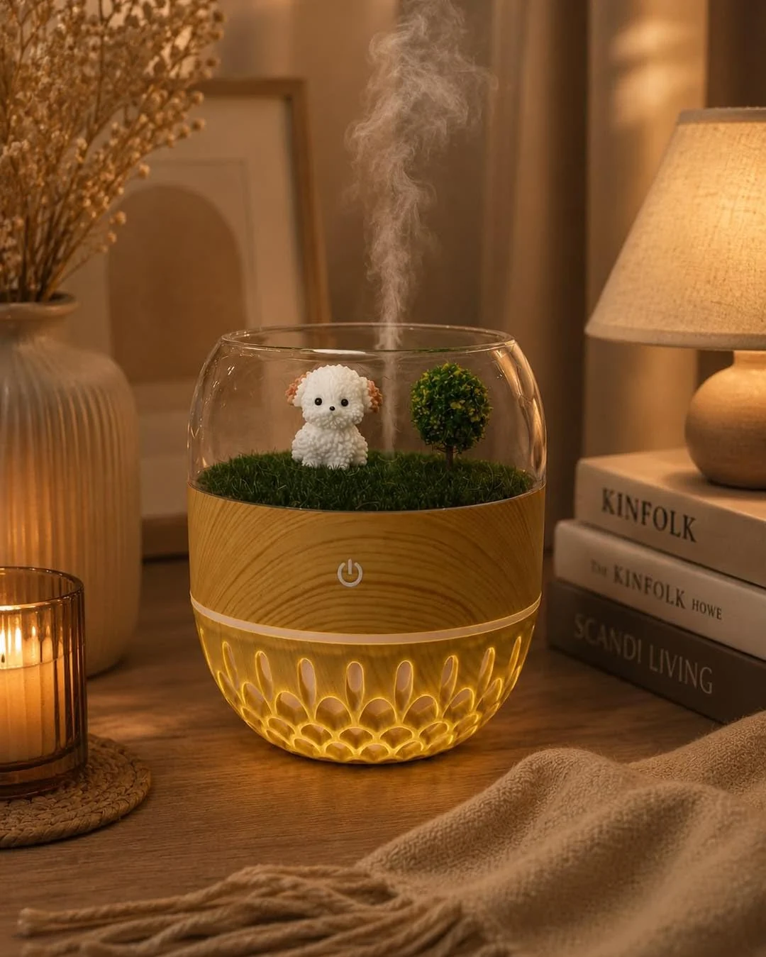 MOBIGON Hollow Wood-Grain 200 ml Landscape Humidifier, Light Brown