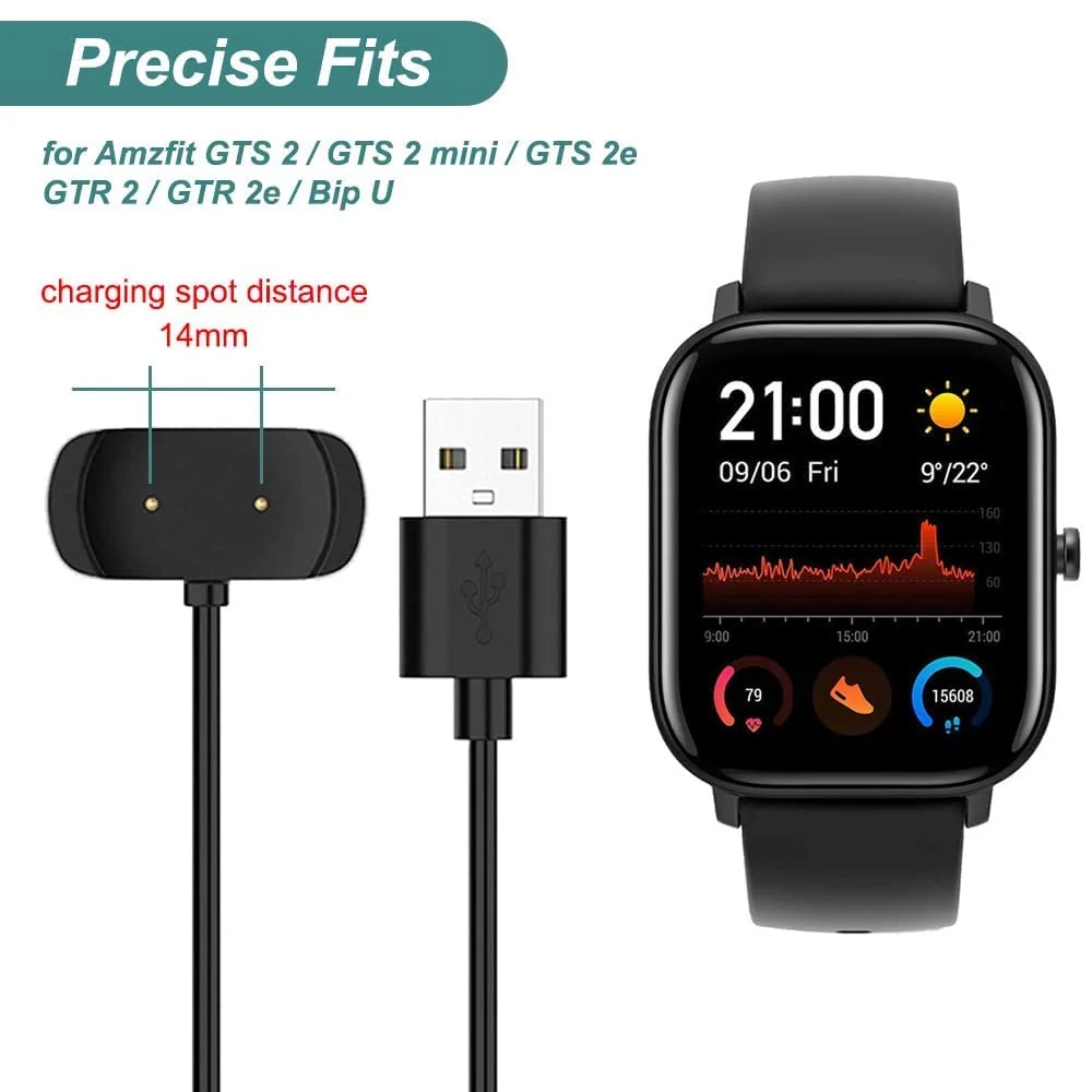 DL3 Mobilak Charger Cable for Amazfit GTS 4 Mini, GTS 2 Mini, GTS 2, GTS 2e, GTR 2, GTR 2e, T-Rex Pro, Bip 3, Bip U, Zepp E/Z, USB Charging Cable Dock Cord 1M - Black