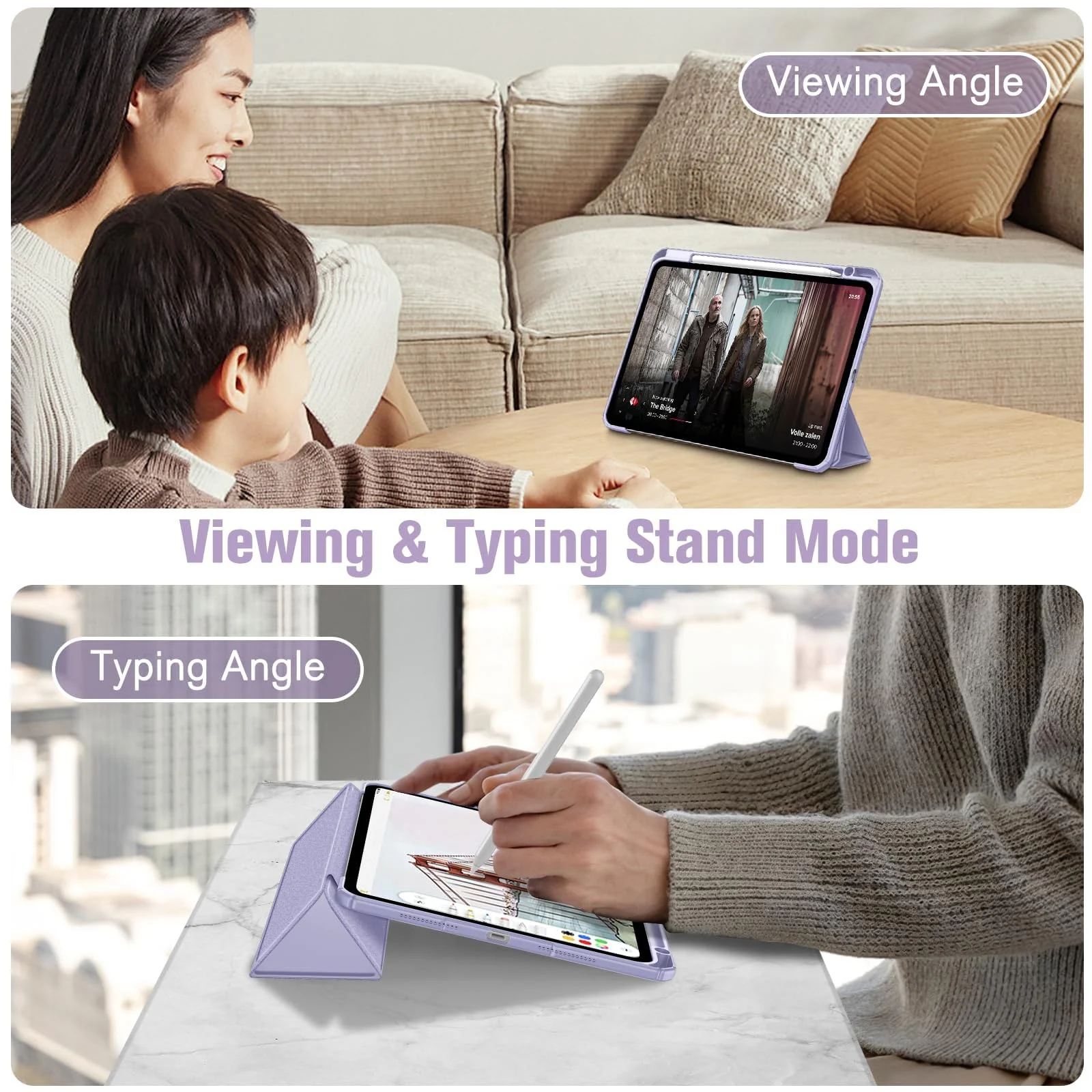 DL3 Mobilak Case for iPad Pro 11-Inch M4 2024 (5th Generation) with Pencil Holder, Clear Transparent Back Shell Slim Stand Shockproof Tablet Cover, Auto Wake/Sleep - Lavender