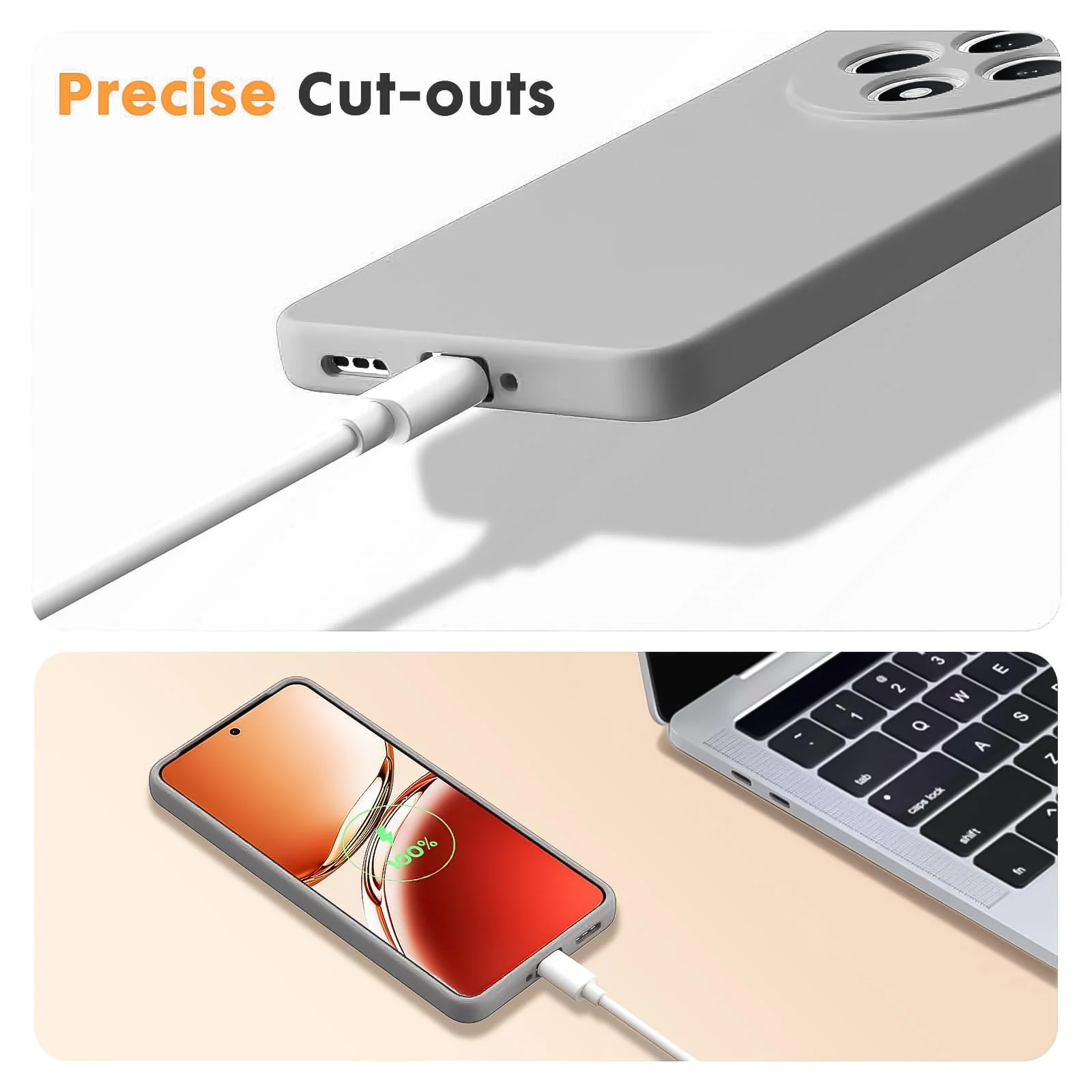 DL3 Mobilak Liquid Silicone Case for OPPO Reno 12 F / Reno 12F, Not compatible with MagSafe, Supports wireless charging, Camera protection - Gray