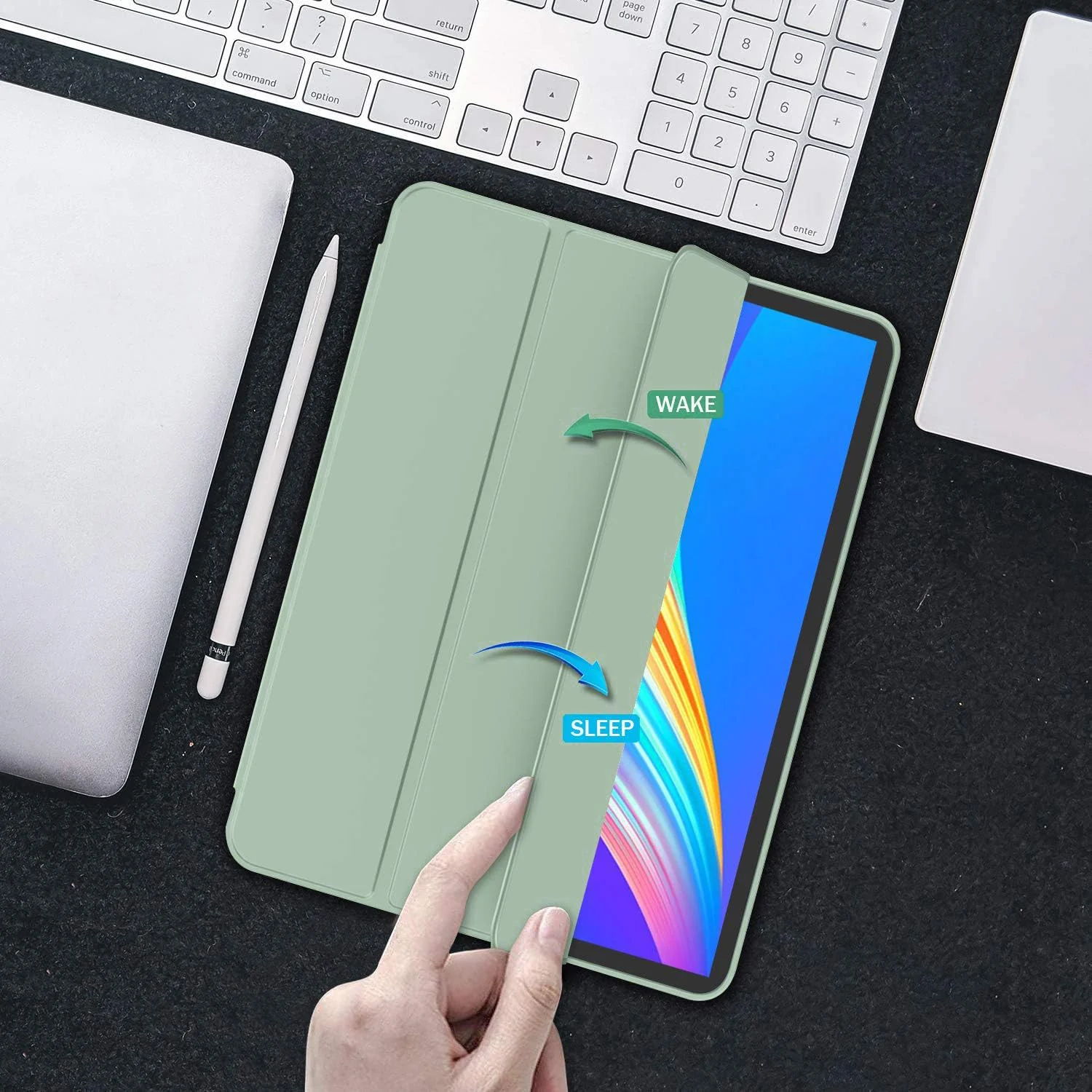 DL3 Mobilak New iPad Pro 12.9 Inch Case 2022/2021/2020(6th/5th/4th Gen) with Pencil Holder, Smart iPad Case [Support Touch ID and Auto Wake/Sleep] with Auto 2nd Gen Pencil Charging - Mint Green