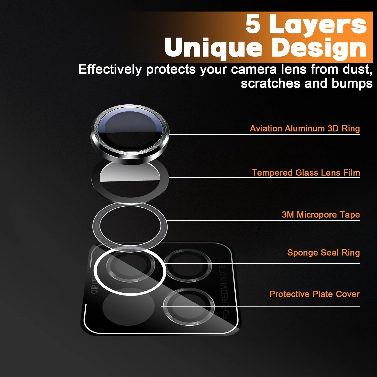 DL3 Mobilak Camera Lens Protector for Xiaomi Redmi Note 15 5G Accessories, 9H Tempered Glass Metal Individual Ring Camera Cover Screen Protector, Case Friendly, Anti Scratch - Black