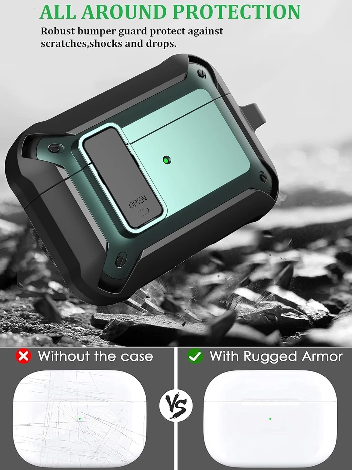 DL3 Mobilak Case for AirPods Pro 3 (2025) Case Cover with Lock, Compatible with AirPods Pro 3nd Generation/3st Generation Case (2025), Shockproof Cover for AirPods Pro 3 Case Men Women - Black Green