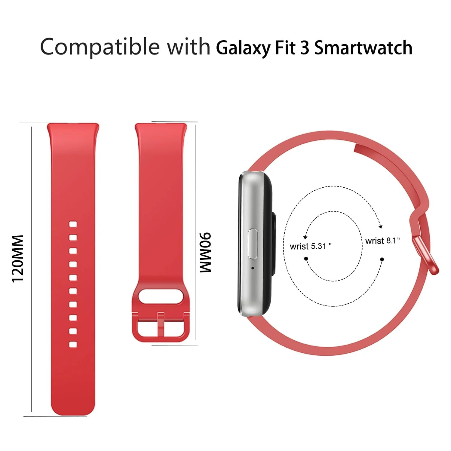 DL3 MOBILAK Soft Silicone Sport Watch Strap for Samsung Galaxy Fit 3, Red