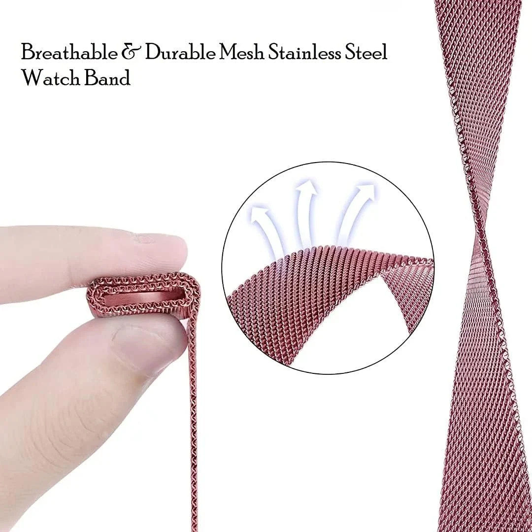 DL3 Mobilak Strap for Honor Band 6/Huawei Band 6/Huawei Band 6 Pro, Metal Woven Stainless Steel Magnetic Replacement Strap, Classic Adjustable Watch Strap For Honor Band 6 Bracelets - Pink