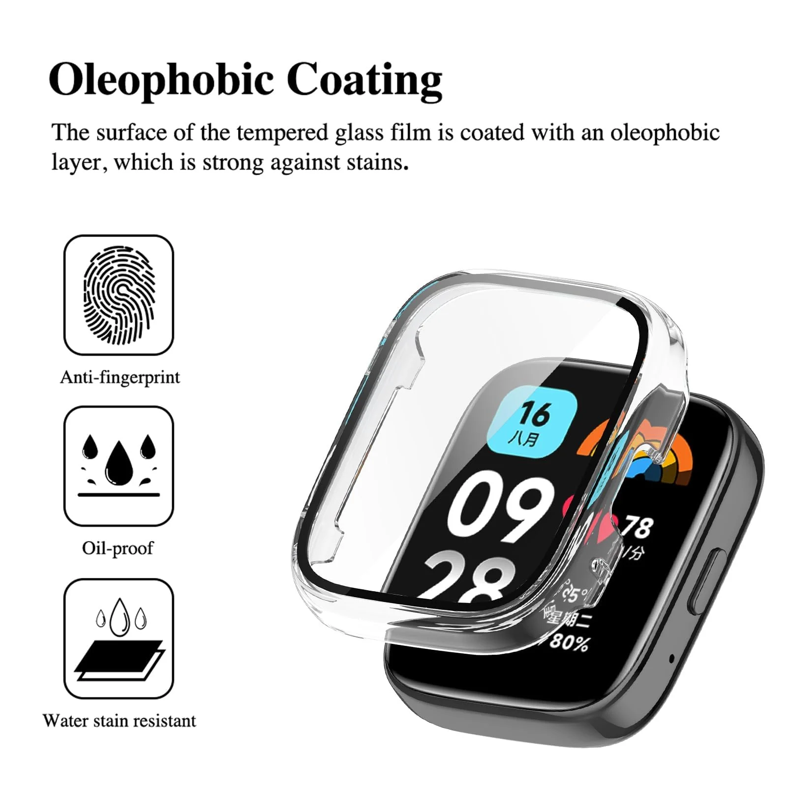 DL3 Mobilak Protective Case Compatible with Xiaomi Redmi Watch 3 Lite/Redmi Watch 3 Active 9H Hardness PC Case Bumper Full Slim Protective Cover with Tempered Glass - Clear