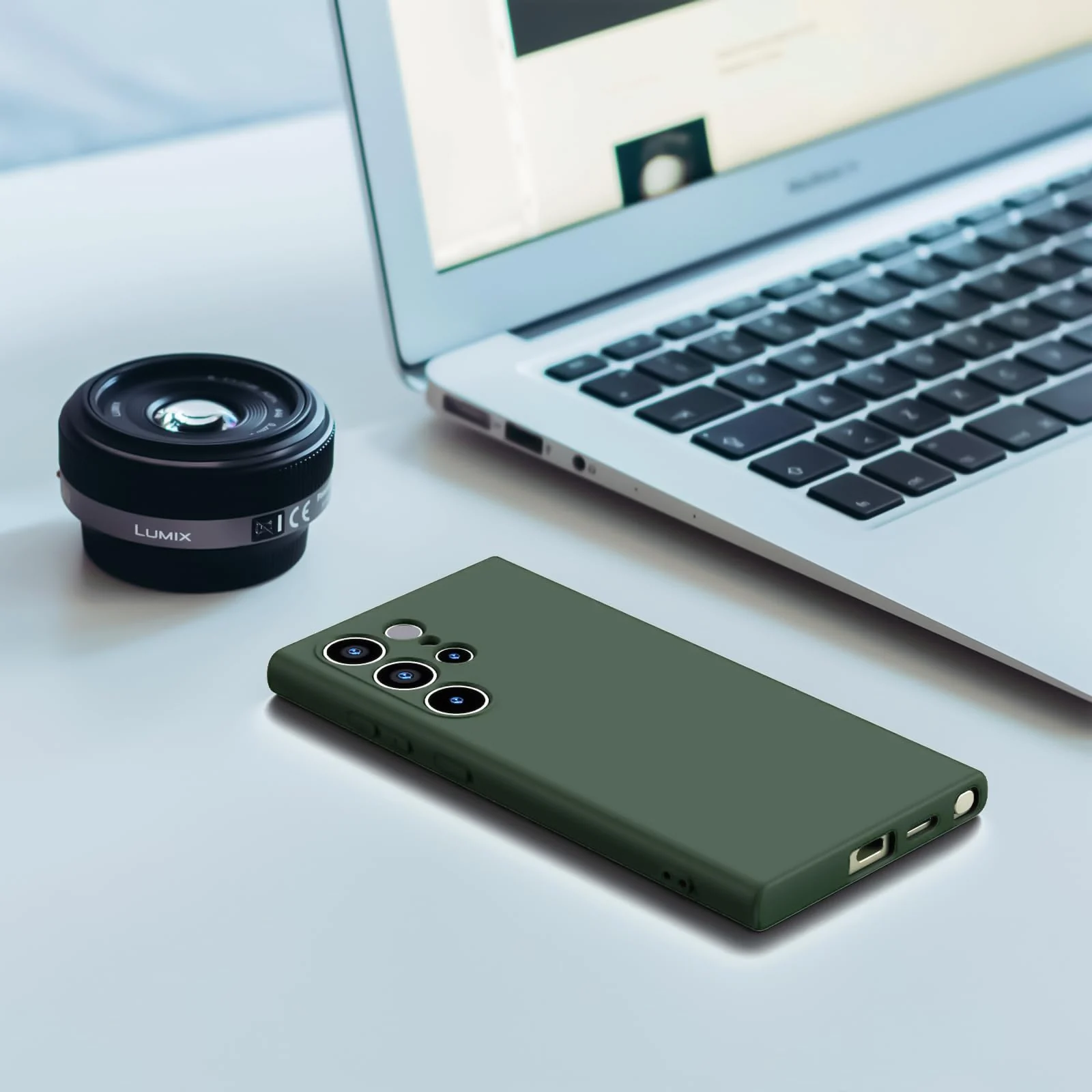 DL3 Mobilak Liquid Silicone Protective Case with Soft Microfiber Lining with Full Camera Protection for Samsung Galaxy S23 Ultra - Green