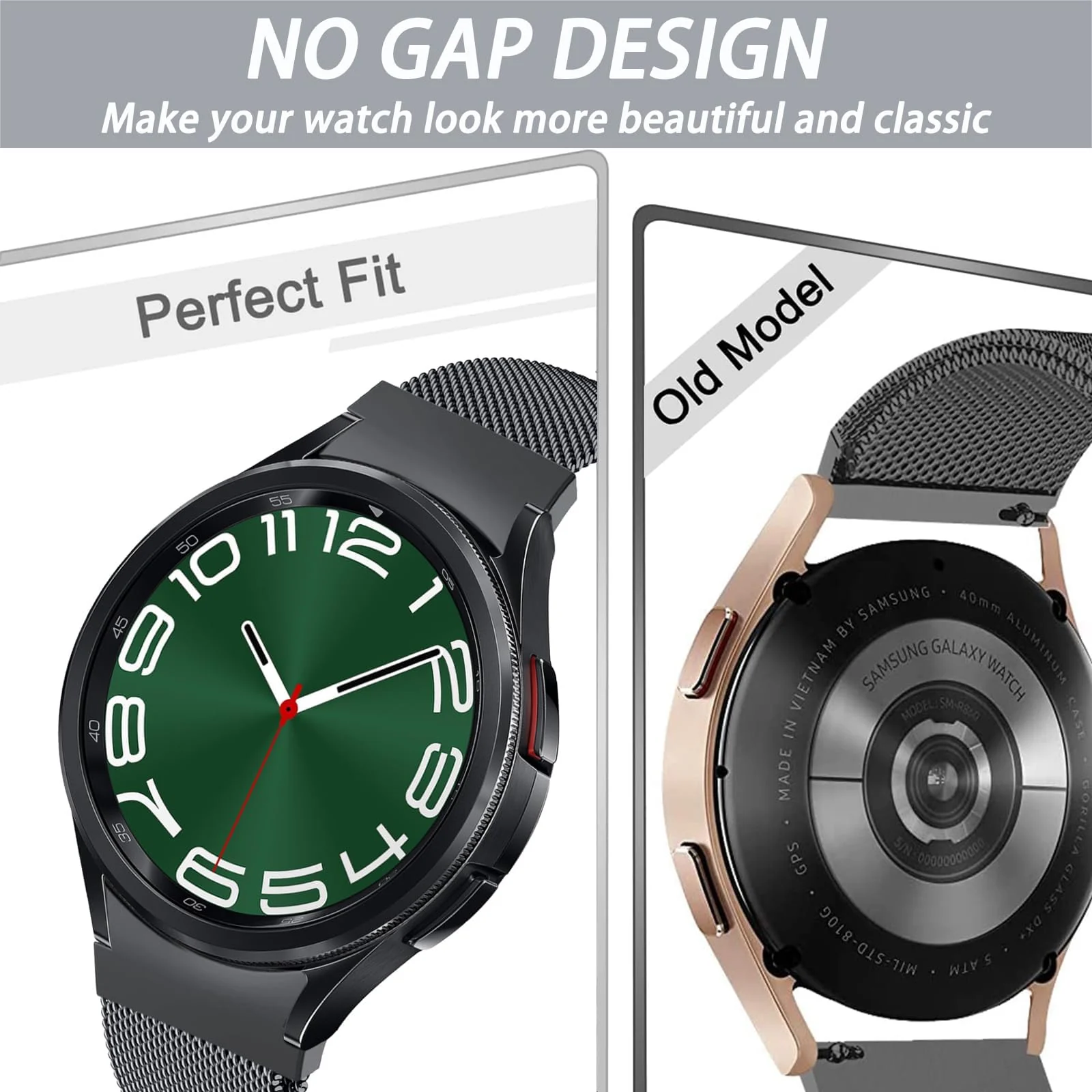 DL3 Mobilak No Gap Metal Band Compatible with Samsung Galaxy Watch 7 6 5 4 FE 40mm 44mm, Galaxy Watch 6 4 Classic 47mm 43mm 42mm 46mm/Watch 5 Pro 45mm, Stainless Steel Wristband Women Men - Black