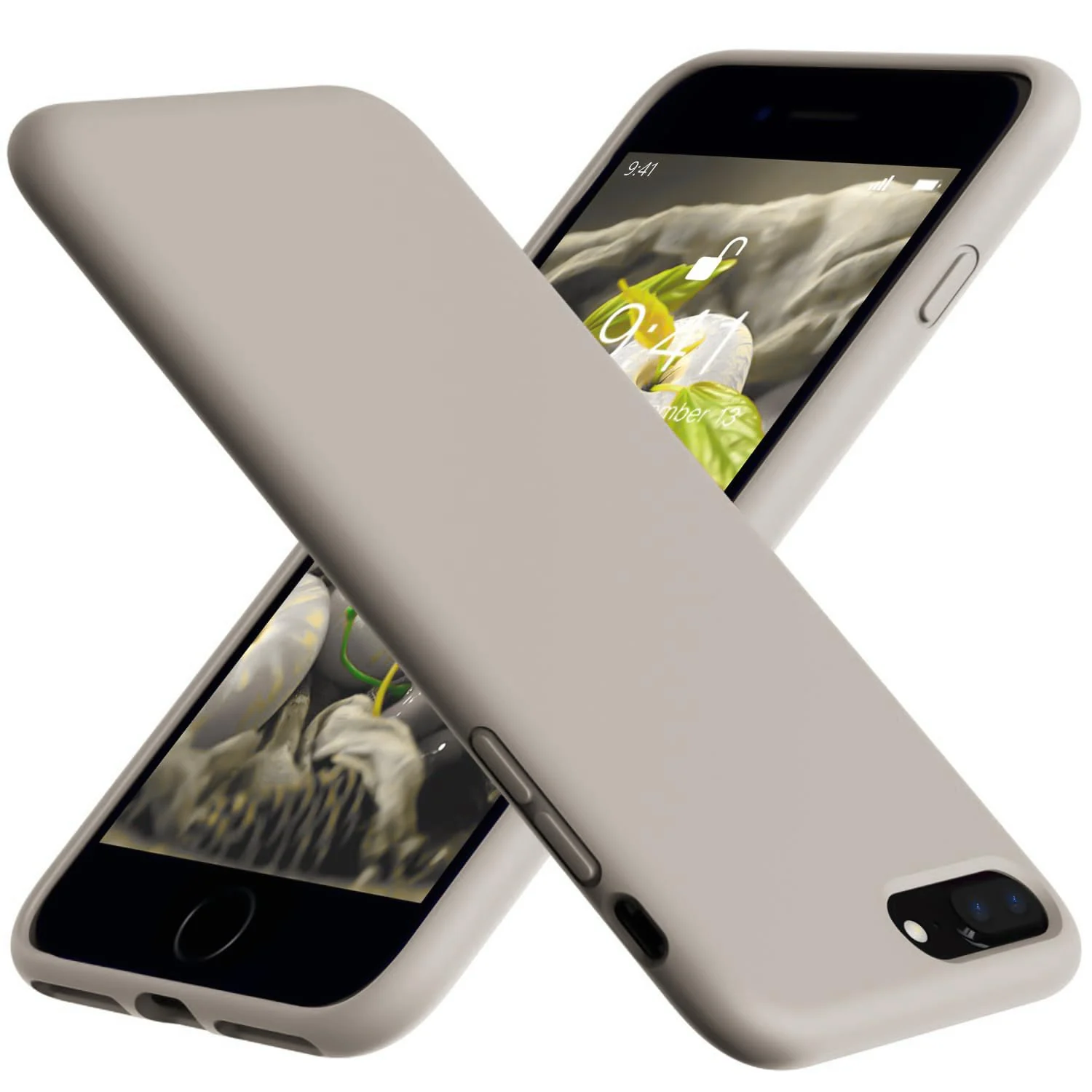 DL3 Mobilak Liquid Silicone Protective Case for iPhone 7 Plus / iPhone 8 Plus with Camera Protection and Microfiber Lining - Stone 3