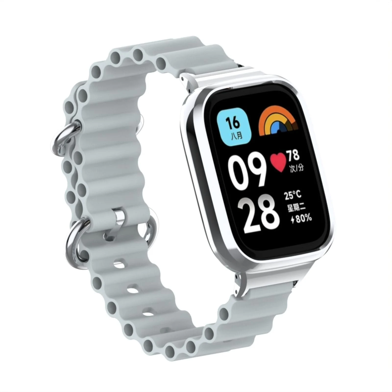 DL3 Mobilak Ocean Strap Compatible with Xiaomi Redmi Watch 3 Lite/Redmi Watch 3 Active, Adjustable Silicone Strap with Metal Buckle, Band With Frame Metal Women Men Replacement Strap - Gray