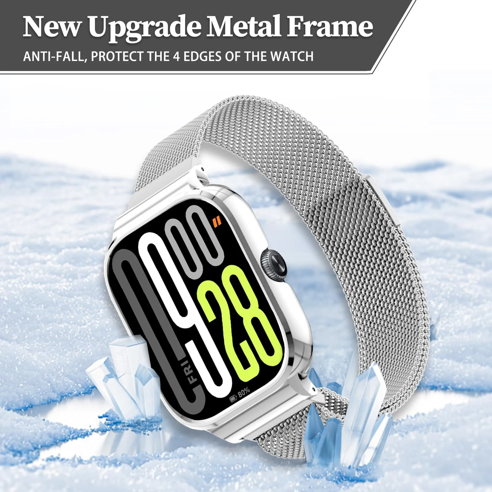DL3 Mobilak Strap Compatible with Xiaomi Redmi Watch 4, Men and Women Adjustable Metal Stainless Steel Mesh Magnetic Breathable Replacement Wristband Watch Bands for Redmi Watch 4 - Silver