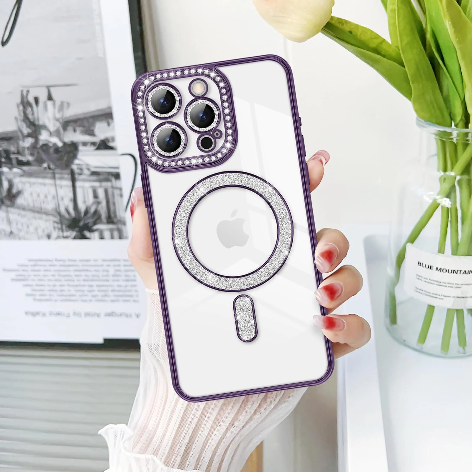 DL3 Mobilak MagSafe-Compatible Magnetic Case for iPhone 15 Pro with Camera Protection and Magnetic Car-Mount Support - Purple