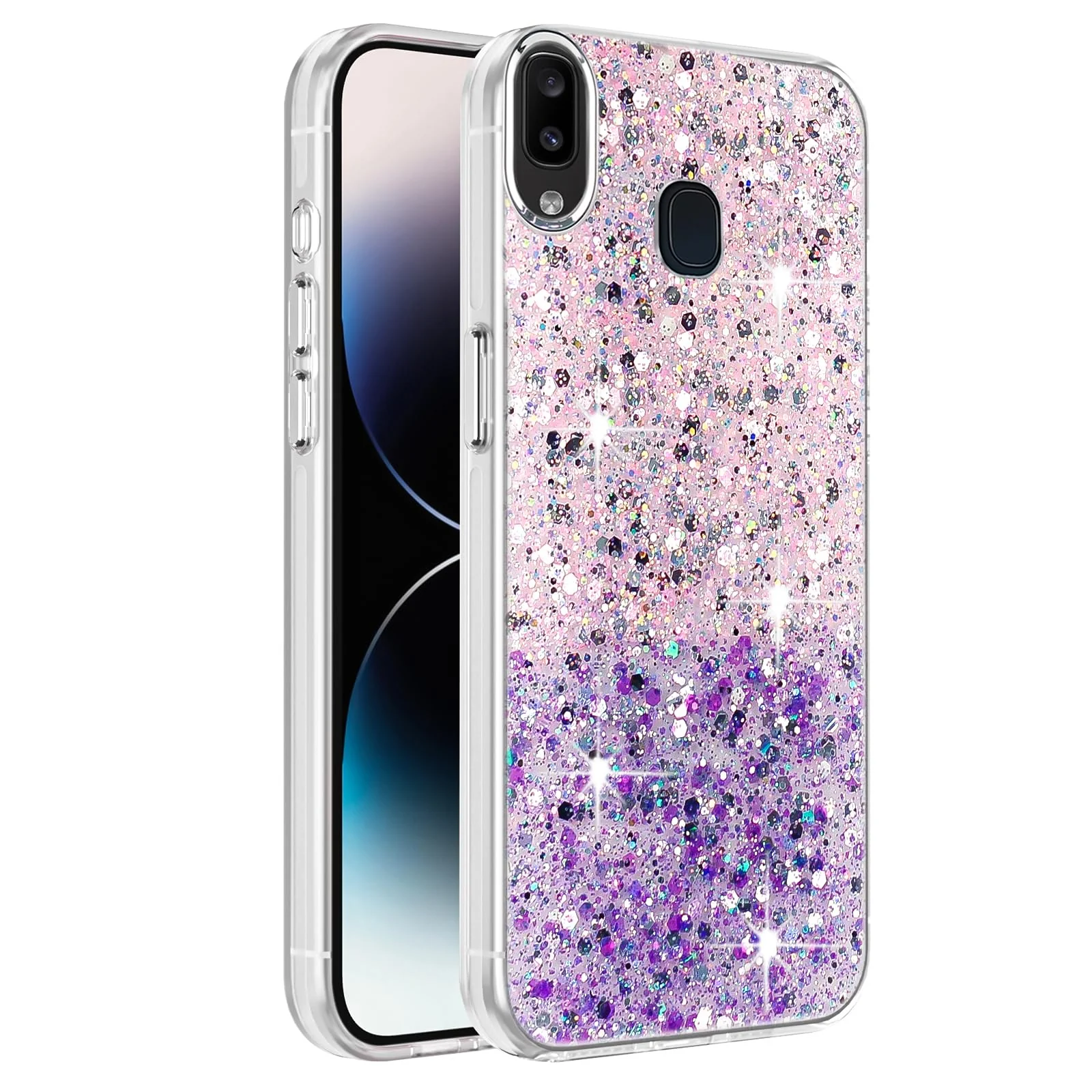 DL3 Mobilak Glitter Rhinestone Protective Case for Samsung Galaxy A10s with Shockproof Design - Pink Purple