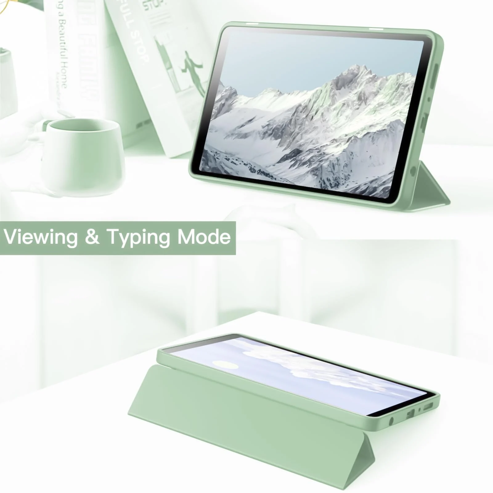 DL3 Mobilak Samsung Galaxy Tab A9 Cover Case 8.7 inch Tablet Cover [SM-X110/X115/X117] Case with Pen Holder, Soft TPU Back Trifold Stand Protective Smart Cover Flip, Auto Wake & Sleep - Mint Green