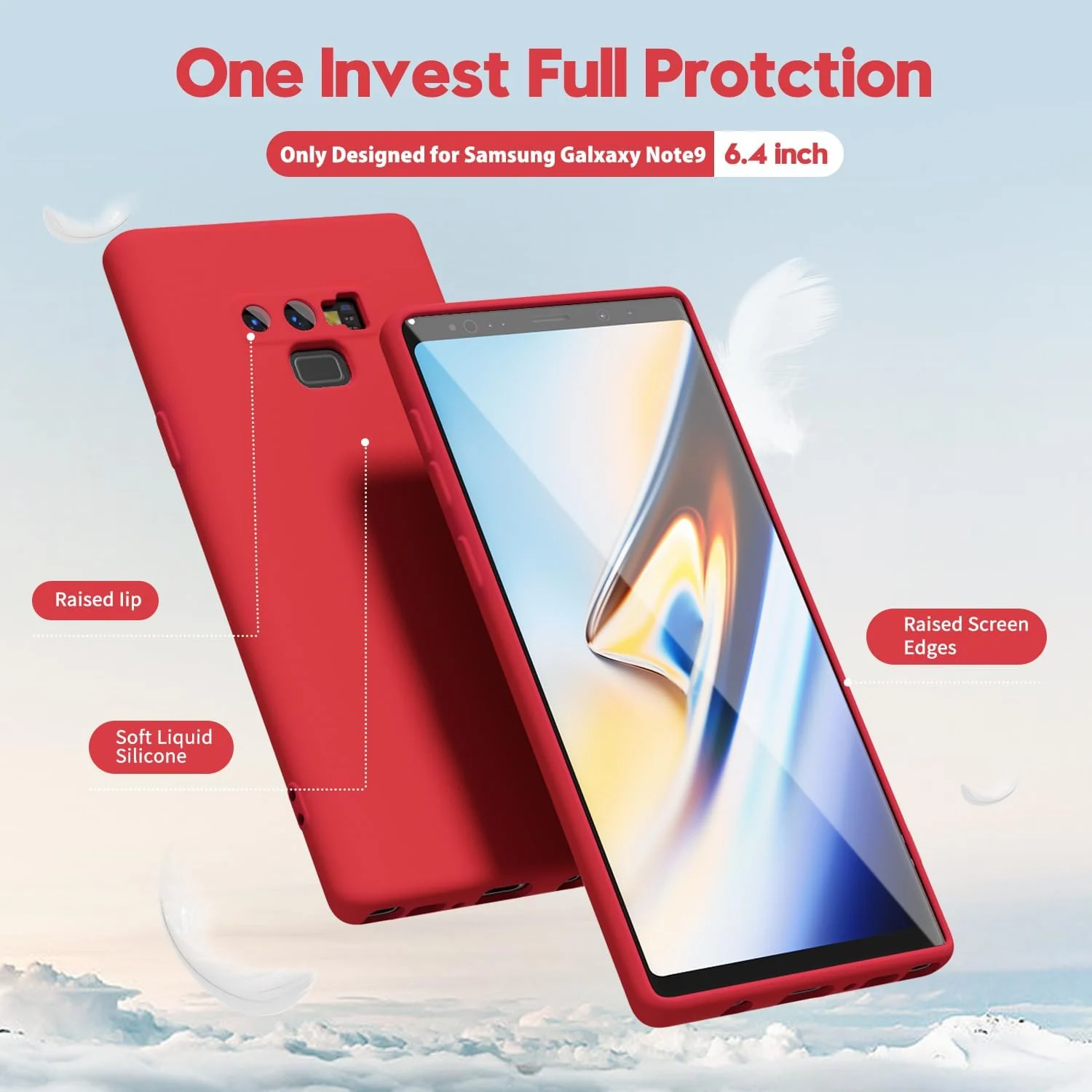 DL3 Mobilak Samsung Galaxy Note9 Case, Soft Flexible Liquid Silicone Gel Rubber Bumper Cover, Full Body Shockproof Protective Phone Case - Red