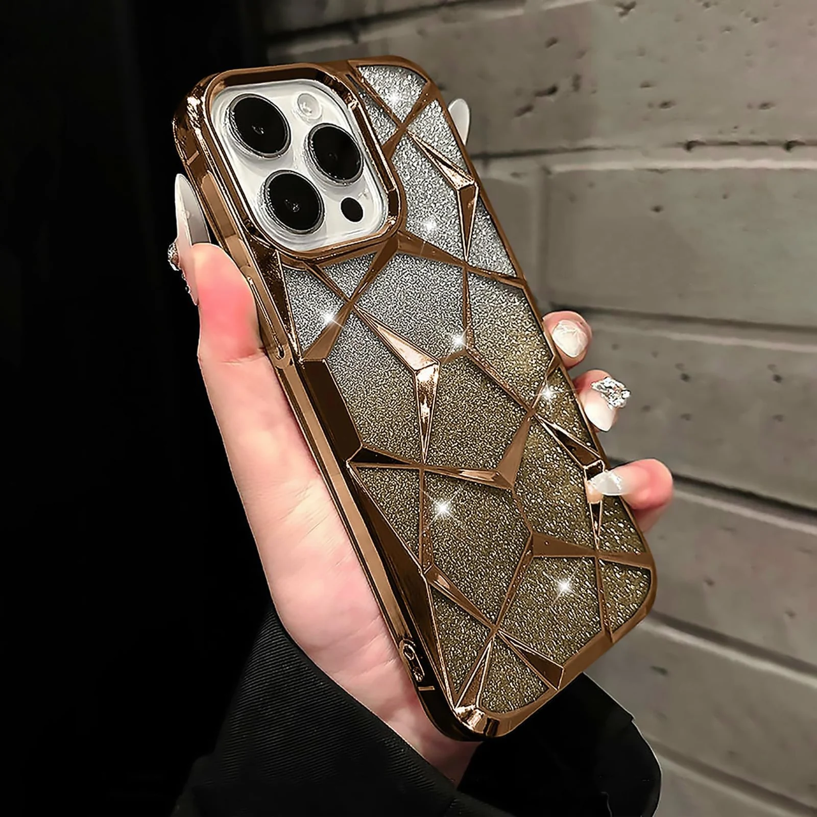 DL3 Mobilak Compatible with Samsung Galaxy A36 Case Plating Bling Gradient Glitter Clear Cover Soft TPU Silicone Cute Camera Protection Shockproof Back for Women Girls Case - Gold