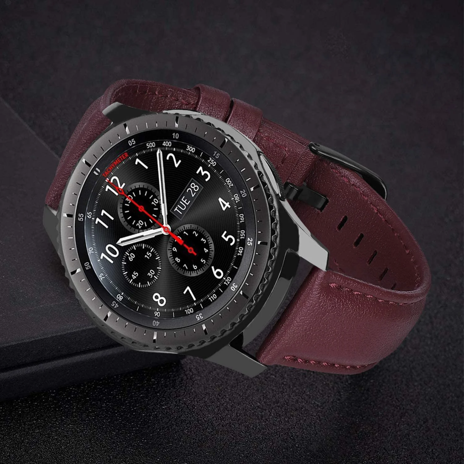 DL3 Mobilak Leather Band 20MM Strap For Samsung Gear Sport/Watch 4/Watch 5/5 Pro /S2 classic/active 2 40mm 44mm/Amazfit GTS 3/ GTS 4/4 Mini/Bip 3/Pro/GTS 2 mini/GTS 2e/Bip U/UPro - Wine Red