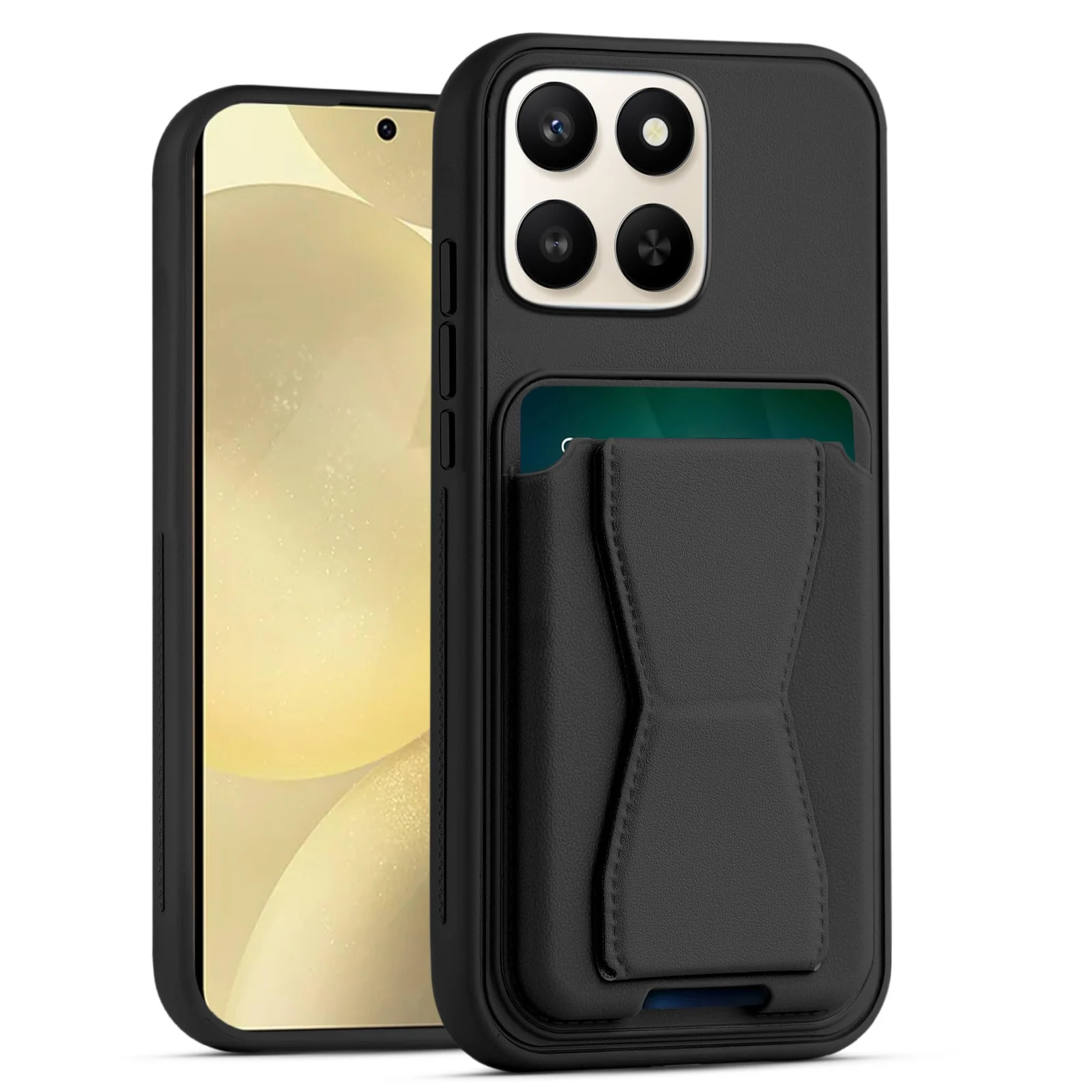 DL3 Mobilak Leather Wallet Case with Card Slot for Honor X8C with Camera Protection and Shockproof Design - Black