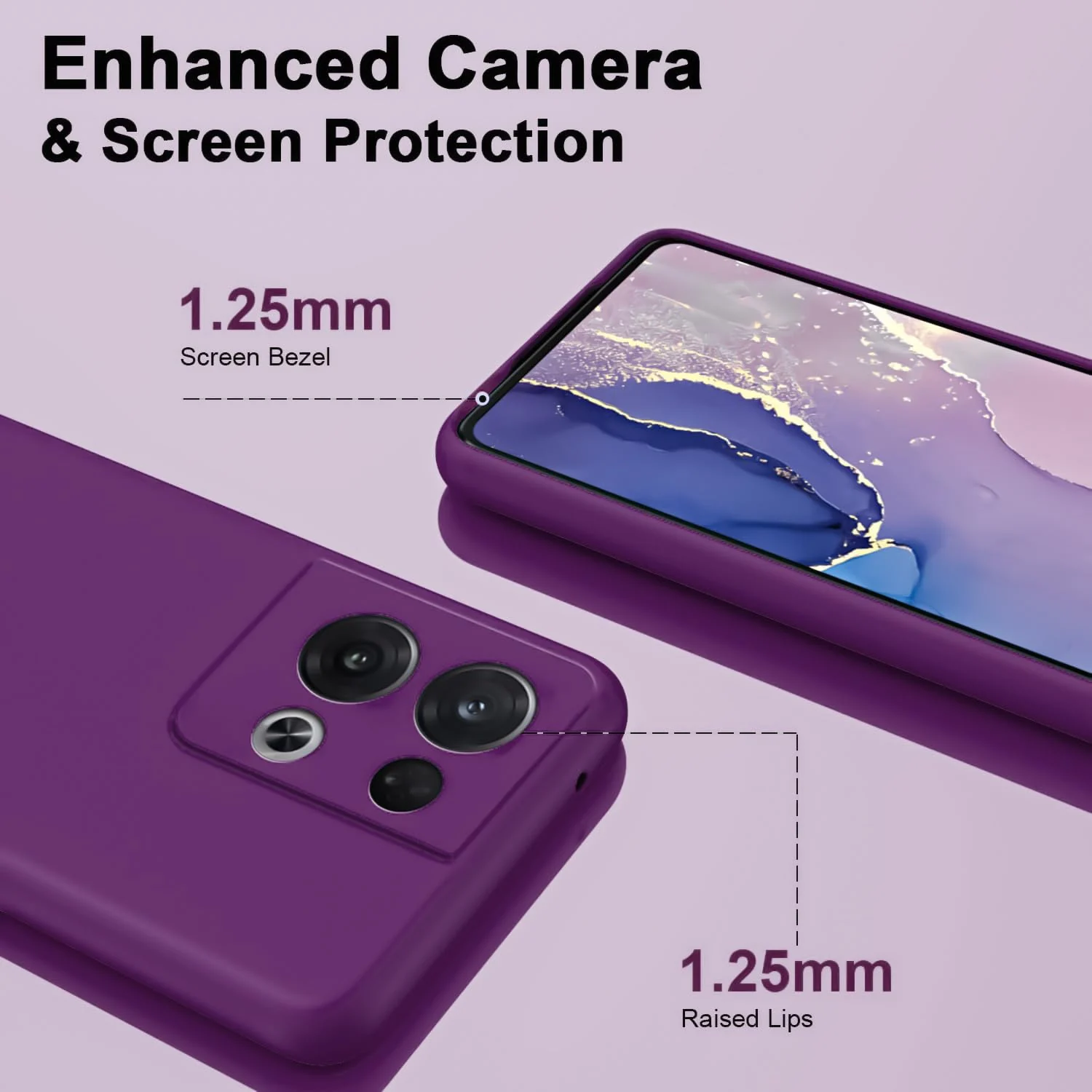 DL3 Mobilak Liquid Silicone Case for OPPO Reno 8 5G, Shock-absorbing protection, Scratch-resistant surface, Soft microfiber lining - Violet