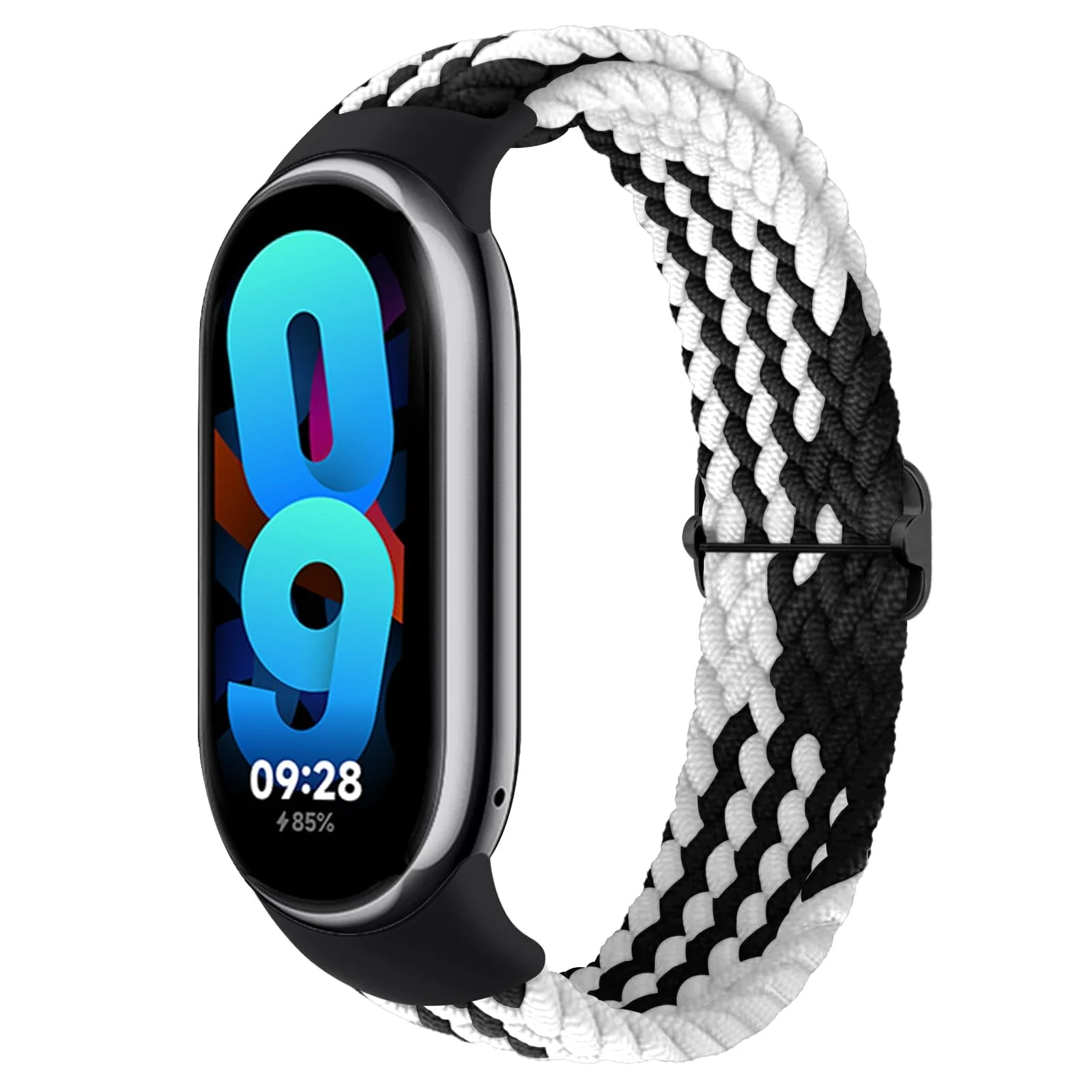 DL3 Mobilak Compatible with Xiaomi Mi Band 10/9/8 strap, Braided Solo Loop for Nylon Elastic Adjustable Replacement Wristband Compatible with Xiaomi Smart Band 8/9/10 - Black White