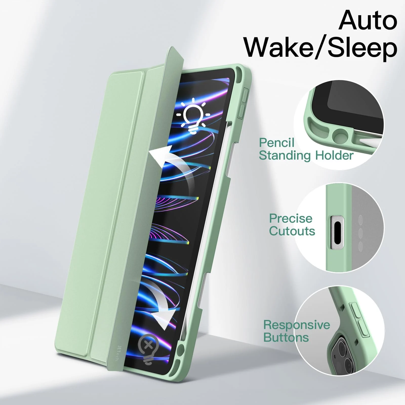 DL3 Mobilak for iPad Pro 11 Inch Case 4th /3rd /2nd Generation(2022/2021/ 2020), Clear Shockproof Back Cover Built-in Pencil Holder, Auto Sleep/Wake - Mint Green