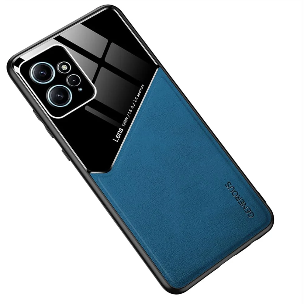 DL3 Mobilak Leather and PC Protective Case for Xiaomi Redmi Note 12 4G (Not 5G), Built-in magnetic car-mount support, Shock-absorbing protection, Raised edges around the screen and camera - Blue