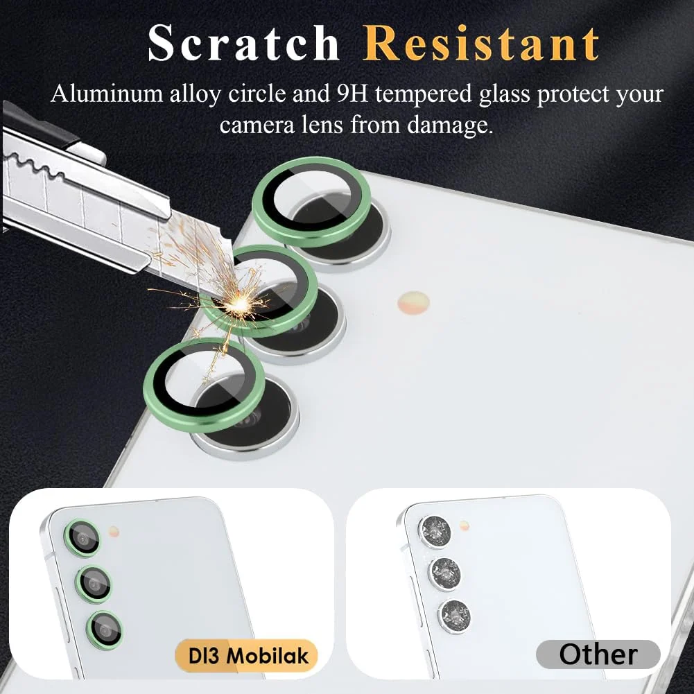 DL3 Mobilak Camera Lens Protector for Samsung Galaxy S23 FE Accessories, 9H Tempered Glass Metal Individual Ring Camera Cover Screen Protector for Samsung S23 FE, Case Friendly, Anti Scratch - Green