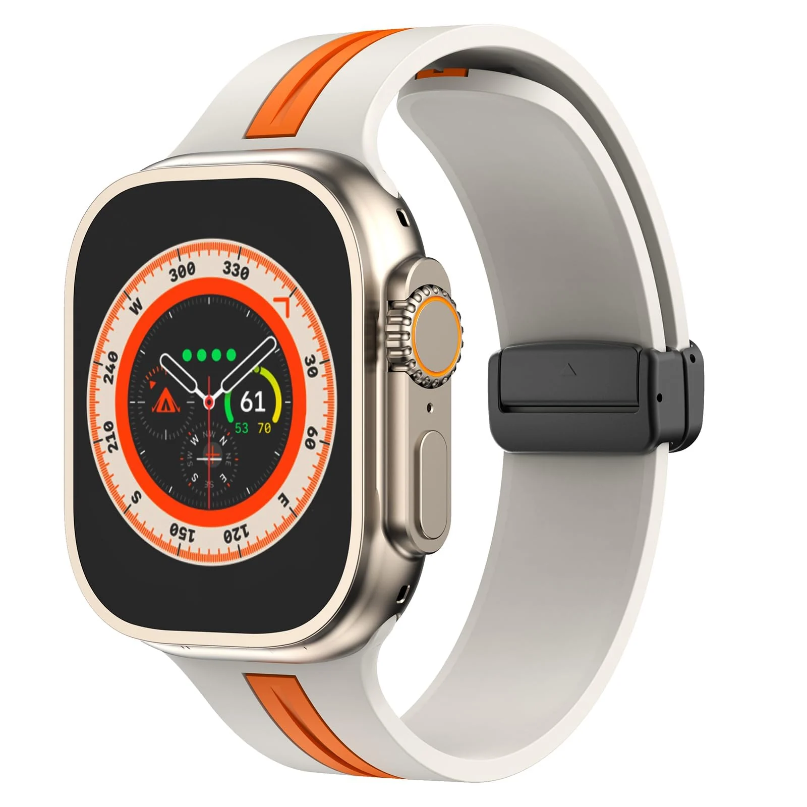 DL3 Mobilak Magnetic Strap for Apple Watch Band 49mm 45mm 44mm 41mm 40mm 38mm 42mm, Silicone Replacement Wristband Strap for iwatch Series 9 8/7/6/5/4/3/2/SE (42mm/44mm/45mm/49mm) - Starlight Orange