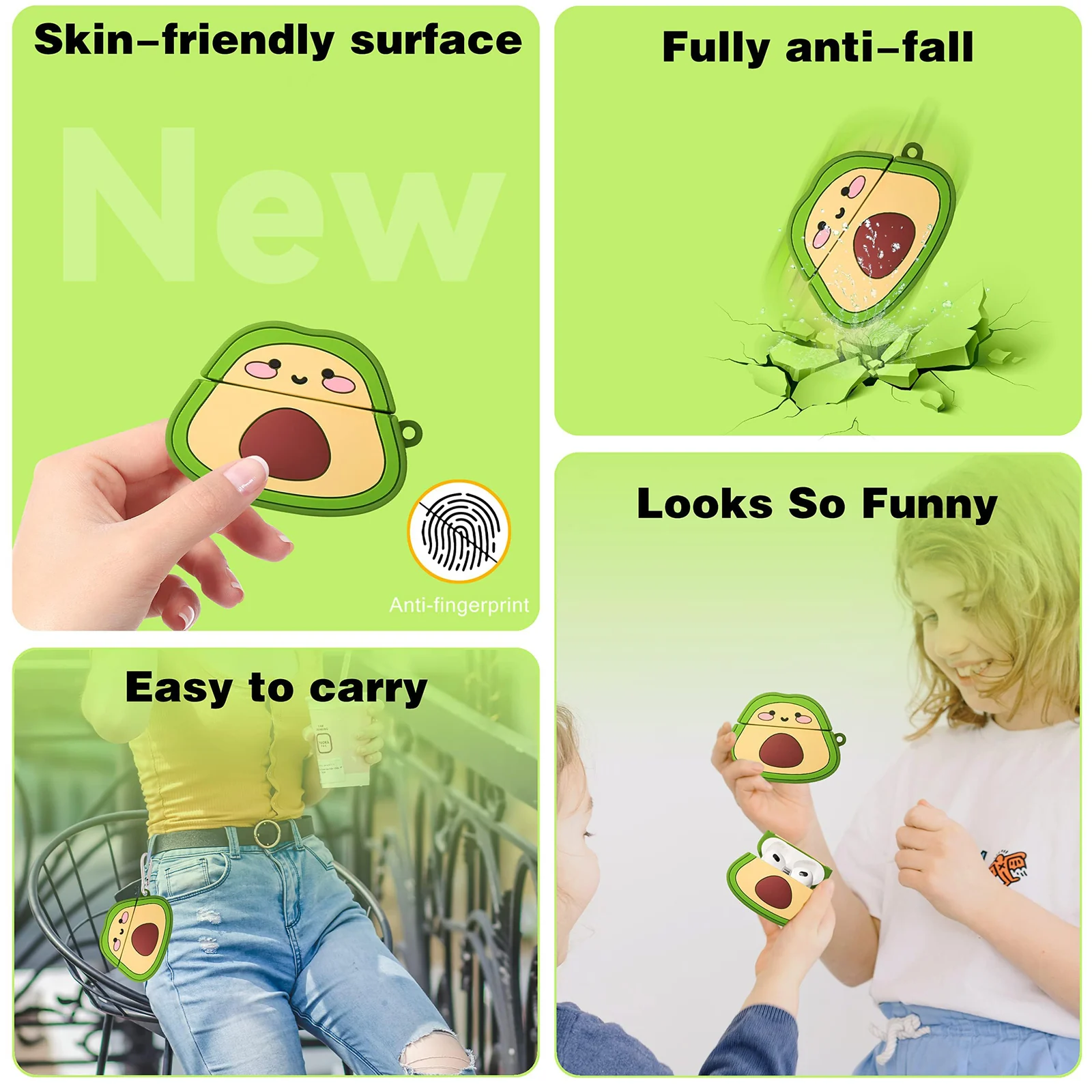 DL3 Mobilak Compatible with AirPods Pro 2/1 Gen Case Soft Silicone Shockproof Cover for Apple iPod Pro 2nd/1st Generation, New 3D Cute Cartoon Creative Fun Case with Keychain Design - Avocado Smile