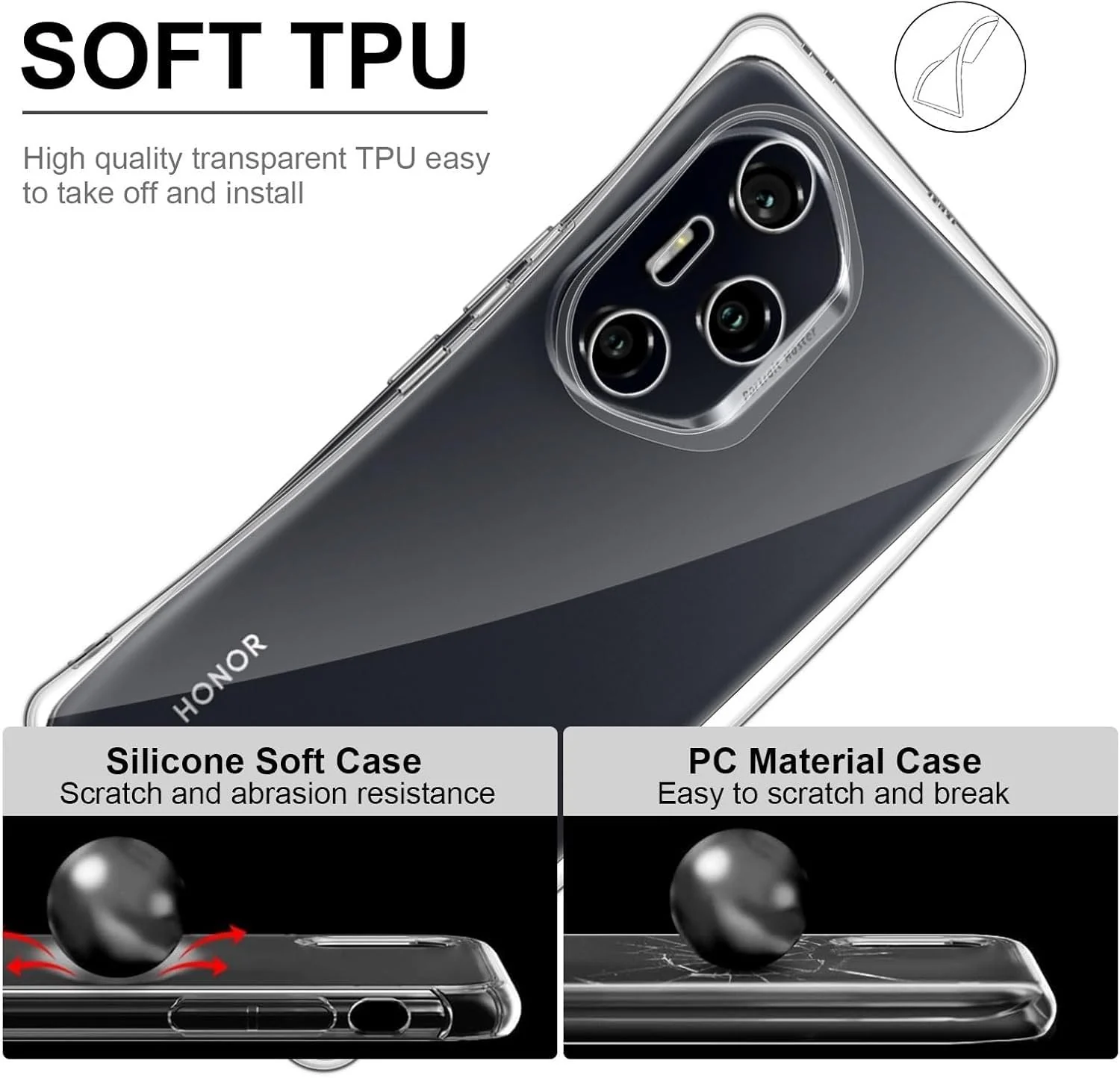 DL3 Mobilak Case Compatible with Honor 300 Pro/Honor 300 Ultra, Case Crystal Soft TPU Gel Case Flexible Silicone Anti-Scratch Camera Protection TPU Cover - Clear