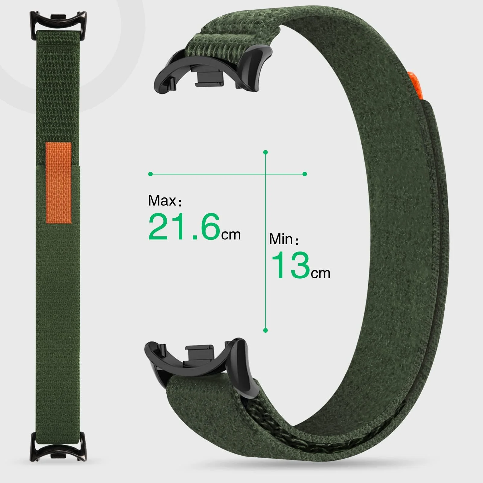 DL3 Mobilak Sport Bands Nylon For Xiaomi Mi Band 10/9/8 Men Women, Adjustable Elastic Breathable Soft Stretchy Wristband Loop Replacement Strap for Xiaomi Smart Band 8/9/10 - Green