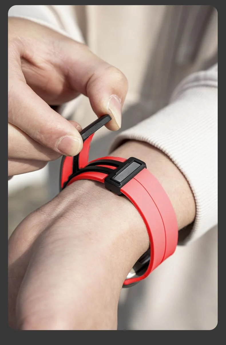 DL3 Mobilak Magnetic Bands for Apple Watch Ultra/Ultra 2 Band 49mm 45mm 44mm 42mm 41mm 40mm 38mm, Soft Sport Silicone Strap for iwatch Series 9/8/7/6/5/4 (Red, 42mm/44mm/45mm/49mm), unisex-adult - Black