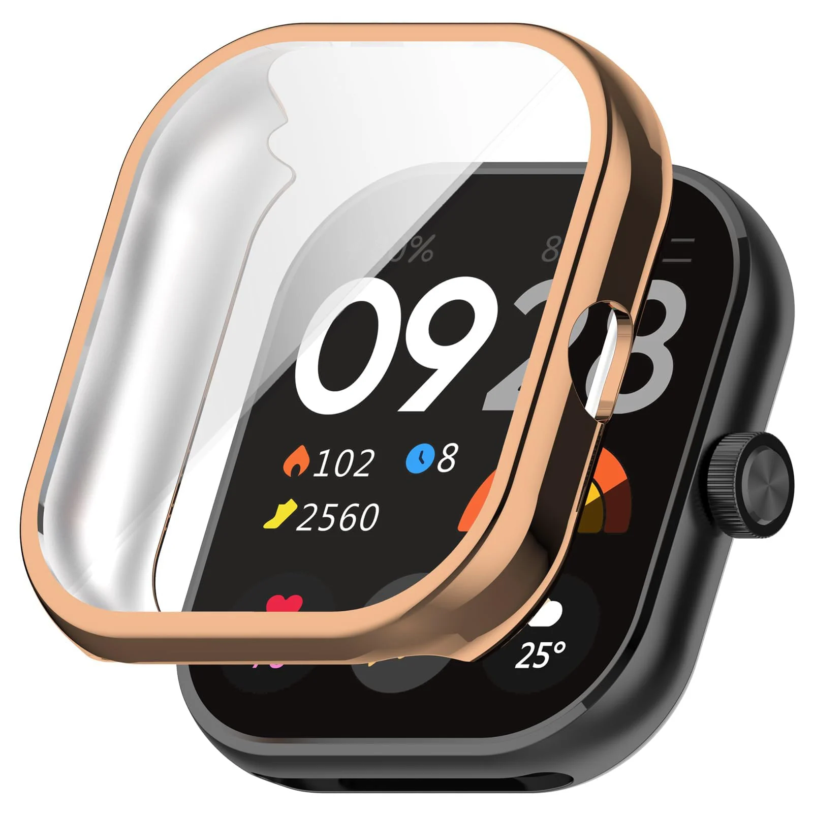 DL3 Mobilak Case Compatible with Xiaomi Redmi Watch 4 Case All-Around with Built-in Screen Protector Watch Soft TPU Shockproof Cover Slim Guard Thin Bumper Shell Protector - Rose Gold