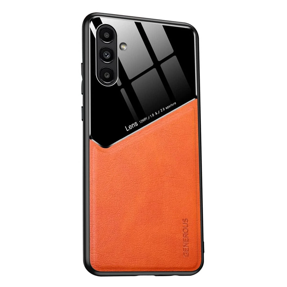 DL3 Mobilak Leather and PC Protective Case for Samsung Galaxy A24 4G, Built-in magnetic car-mount support, Shock-absorbing protection, Raised edges around the screen and camera - Orange