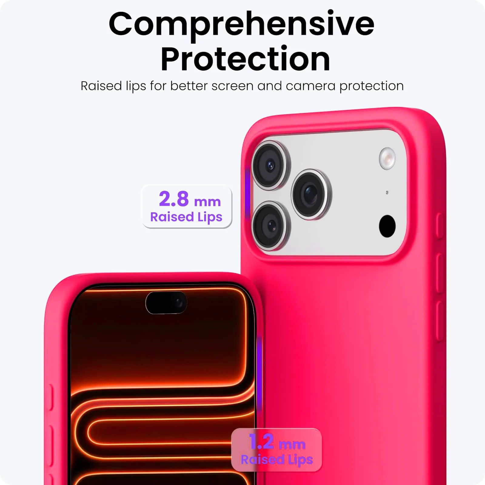 DL3 Mobilak Liquid Silicone Protective Case for iPhone 17 Pro Max 6.9-Inch with Microfiber Lining and Shockproof Design - Neon Pink