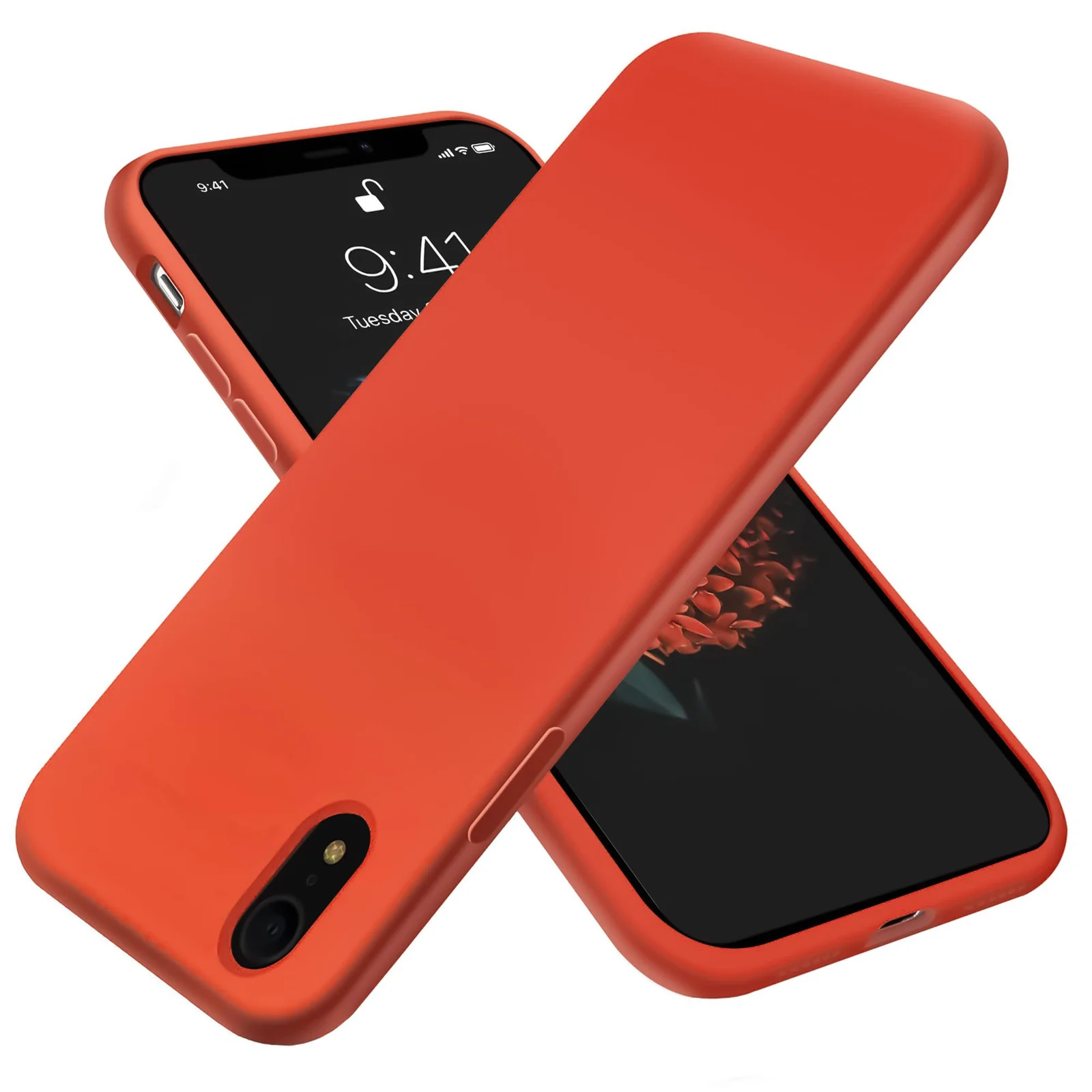 DL3 Mobilak Liquid Silicone Protective Case with Soft Microfiber Lining for iPhone XR - Orange