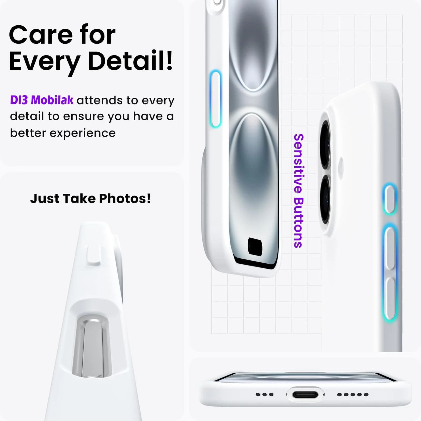 DL3 Mobilak Liquid Silicone Protective Case with Soft Microfiber Lining for iPhone 16 - White