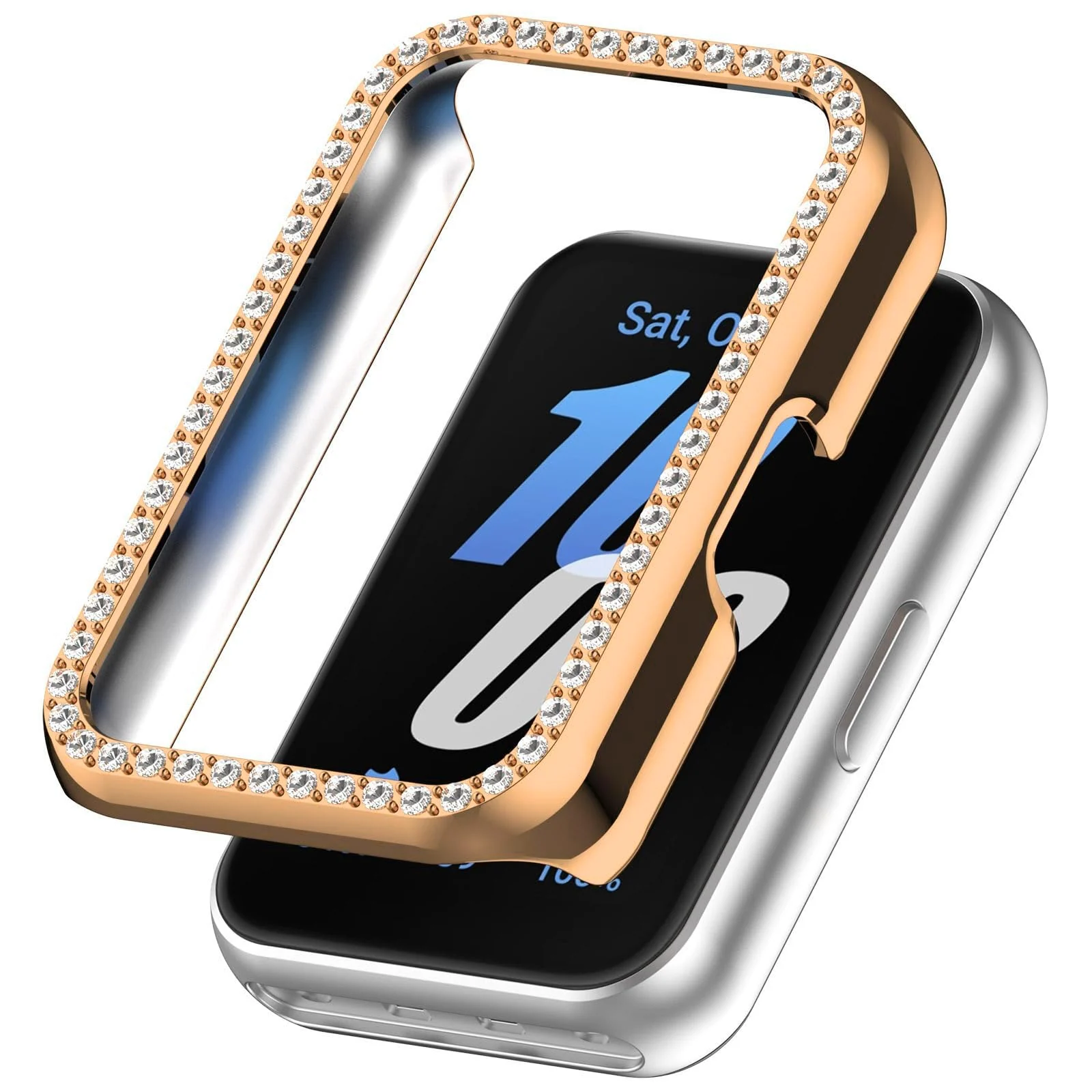 DL3 Mobilak Compatible with Huawei Watch Fit Case Replacement Bling Crystal Protector Case Cover Frame Plating Metal Color PC Shockproof Case Guard Thin Bumper Shell for Huawei Watch Fit - Rose Gold