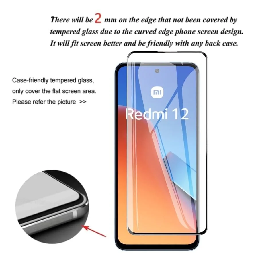 DL3 Mobilak 5D Full Glass Screen Protector For Xiaom Redmi 12. Black Frame - Clear