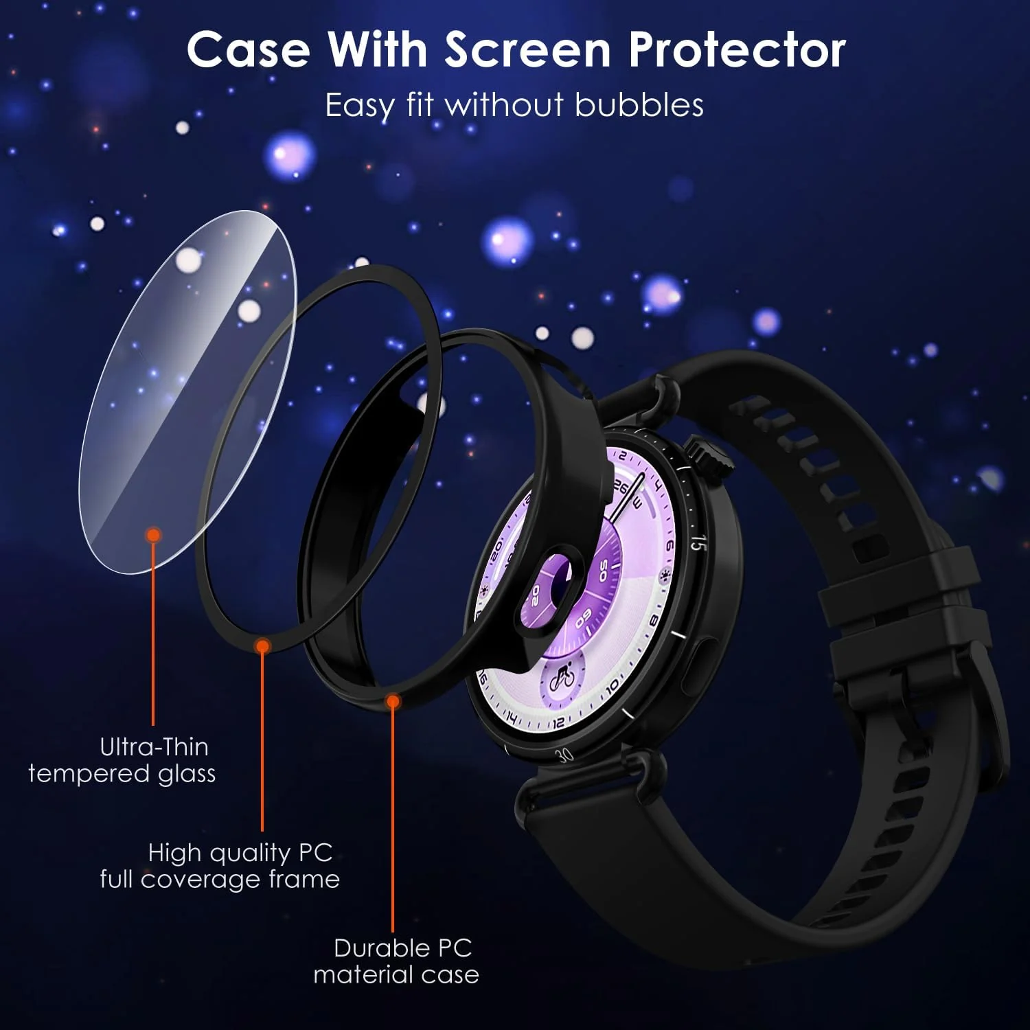 DL3 MOBILAK Full-Coverage Watch Case with Tempered Glass for Huawei Watch GT 6 41 mm, Black