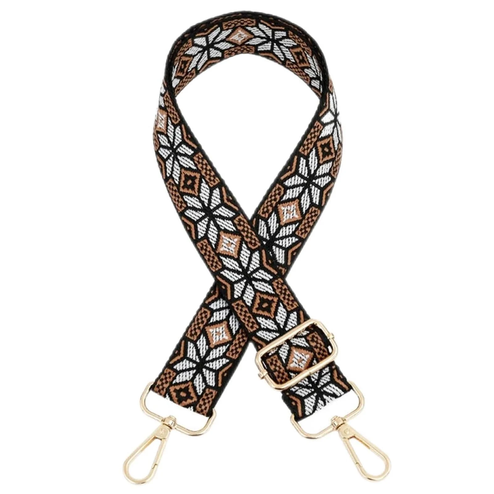 DL3 Mobilak Adjustable Wide Crossbody Bag Strap for Women, Replacement Shoulder Strap for Handbags, Totes & Purses with Elegant Embroidered Pattern and Metal Hooks - Black/Brown/White