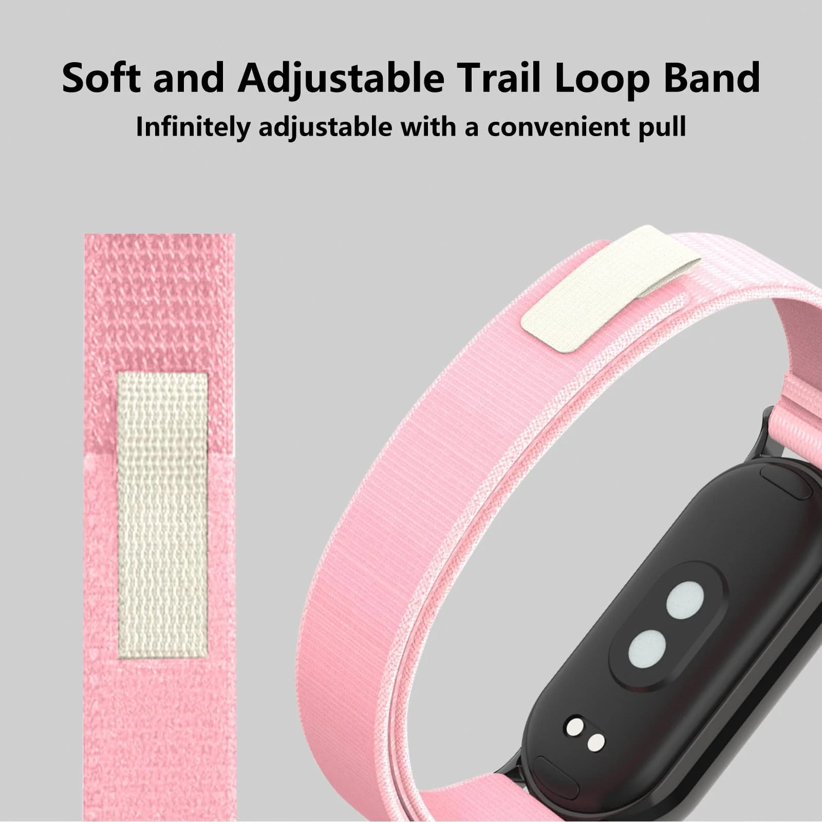 DL3 Mobilak Sport Bands Nylon For Xiaomi Mi Band 10/9/8 Men Women, Adjustable Elastic Breathable Soft Stretchy Wristband Loop Replacement Strap for Xiaomi Smart Band 8/9/10 - Pink