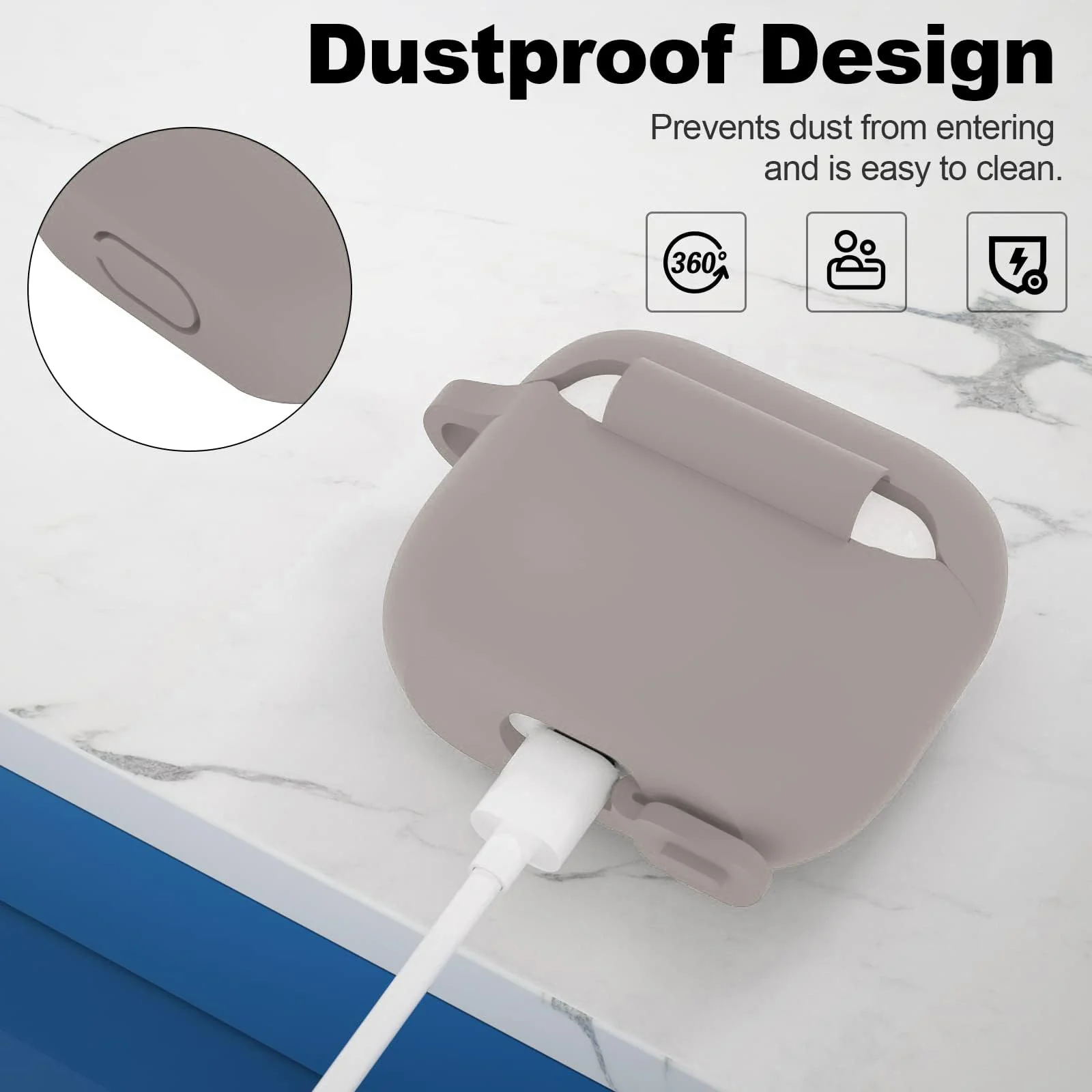 DL3 Mobilak AirPods 3 Case Cover, Silicone Protective Accessories Skin with Keychain Compatible with Apple AirPod 3rd Generation 2021 for Women Girl, Front LED Visible - Stone