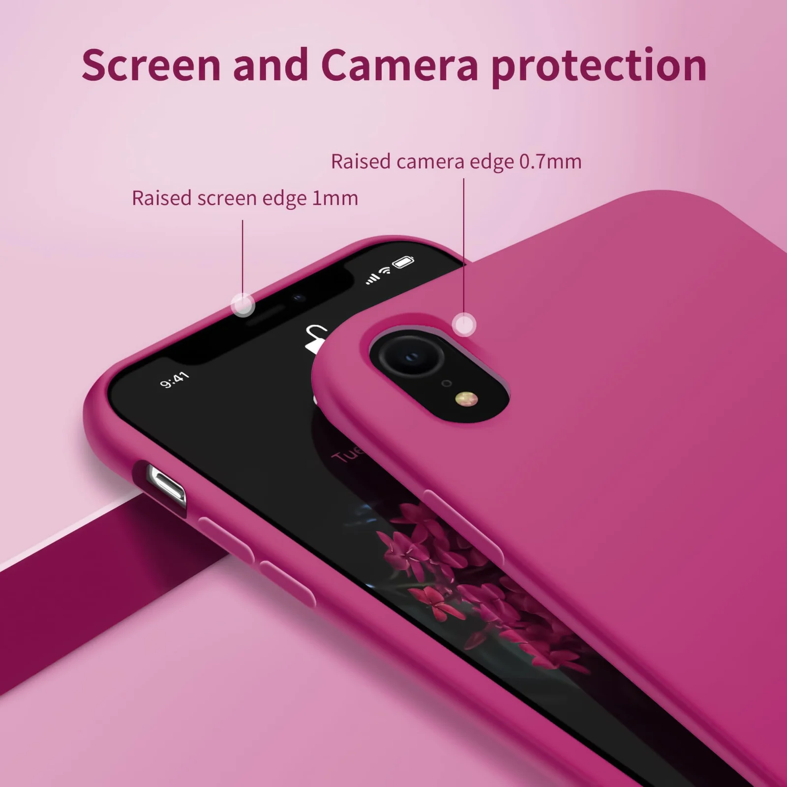 DL3 Mobilak Liquid Silicone Case for iPhone XR, Shock-absorbing protection, Scratch-resistant surface, Soft microfiber lining - Fuchsia