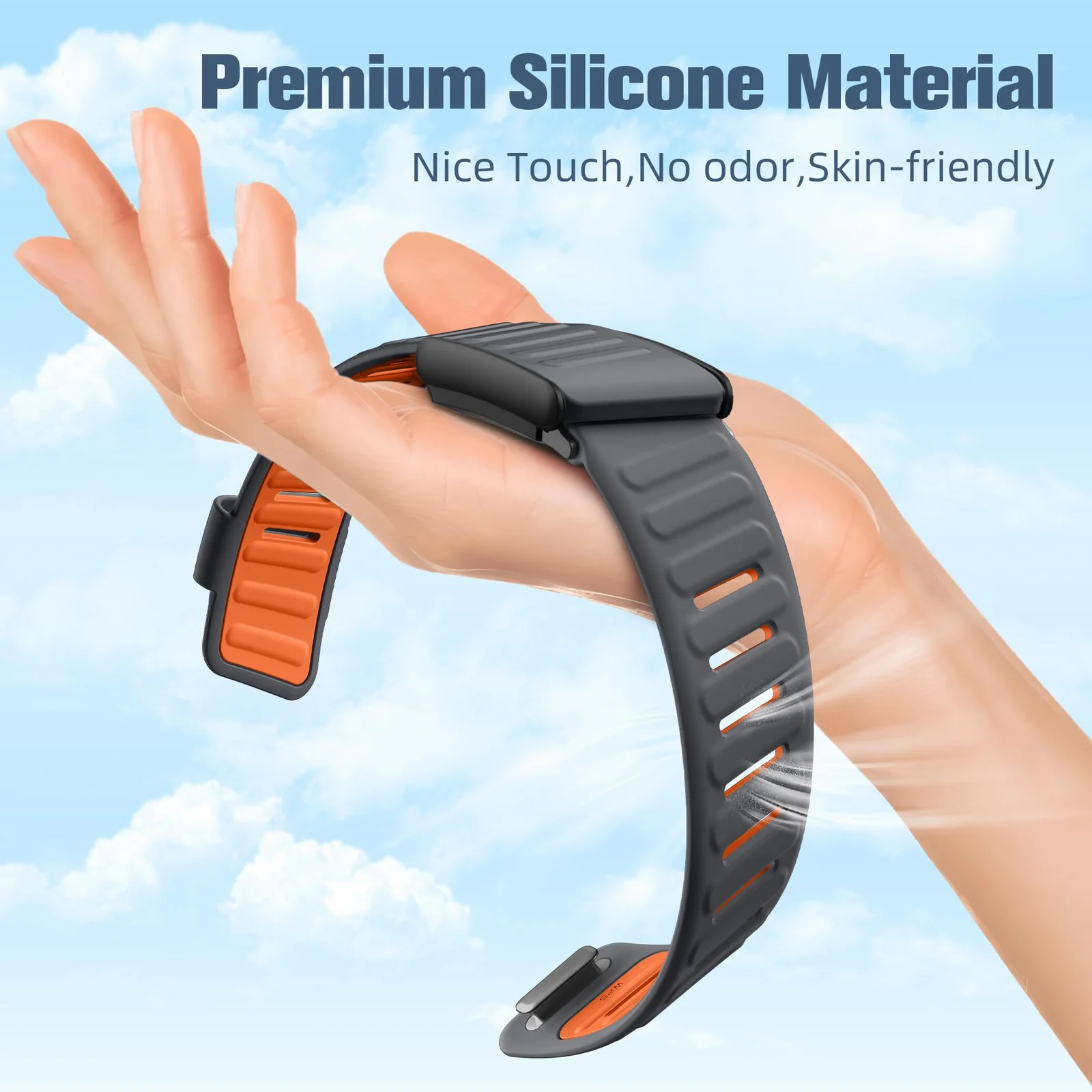 MOBIGON Breathable Silicone Sport Strap for WHOOP 5.0 One / Peak (Not Life), Gray / Orange