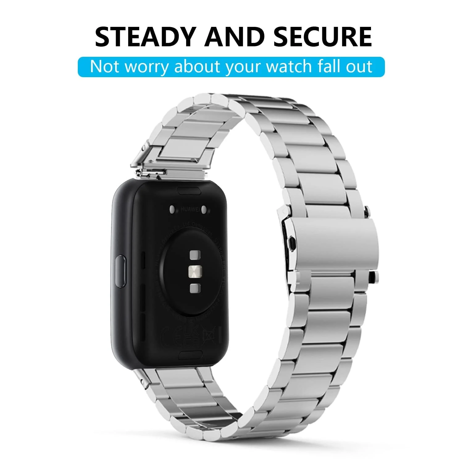 DL3 Mobilak Strap for Huawei Band 7/ Honor Band 7 Stainless Steel Replacement Metal Straps Bracelet Compatible with Huawei Watch Band 7 Standard and Huawei Band 7 NFC Edition Bracelets - Silver