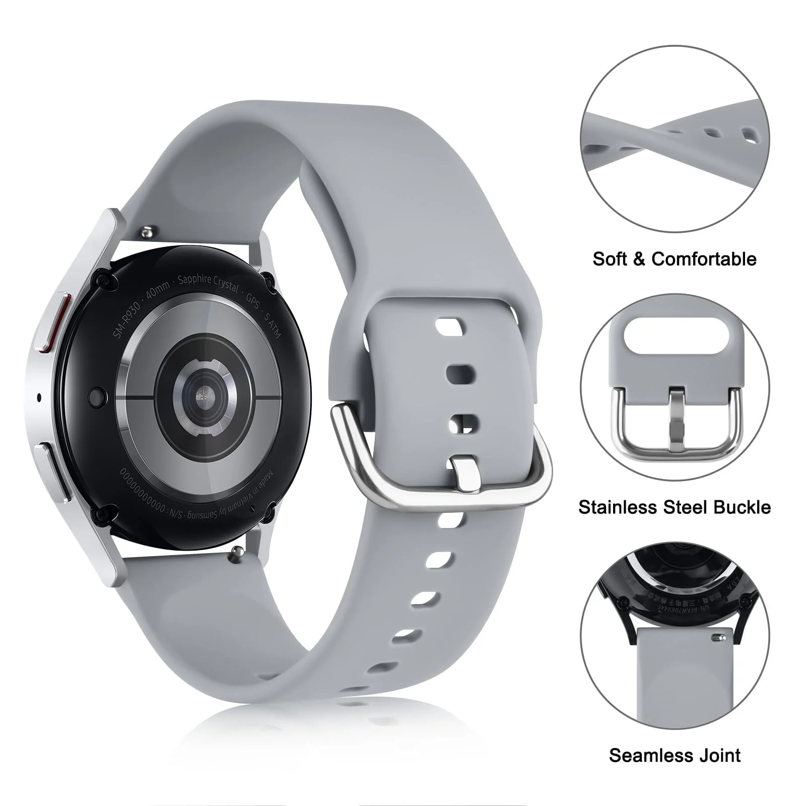 DL3 Mobilak Silicone Buckle Band 22MM Strap For Samsung Galaxy Watch3 45mm/Galaxy 46mm/Gear S3/For Huawei Watch 3/4/GT3 46MM/GT4 46MM/GT2E/GT2 Pro/GT GT2 46MM/Magic Watch2 46mm/Amazfit GTR 2/2e/3/4 - Grey